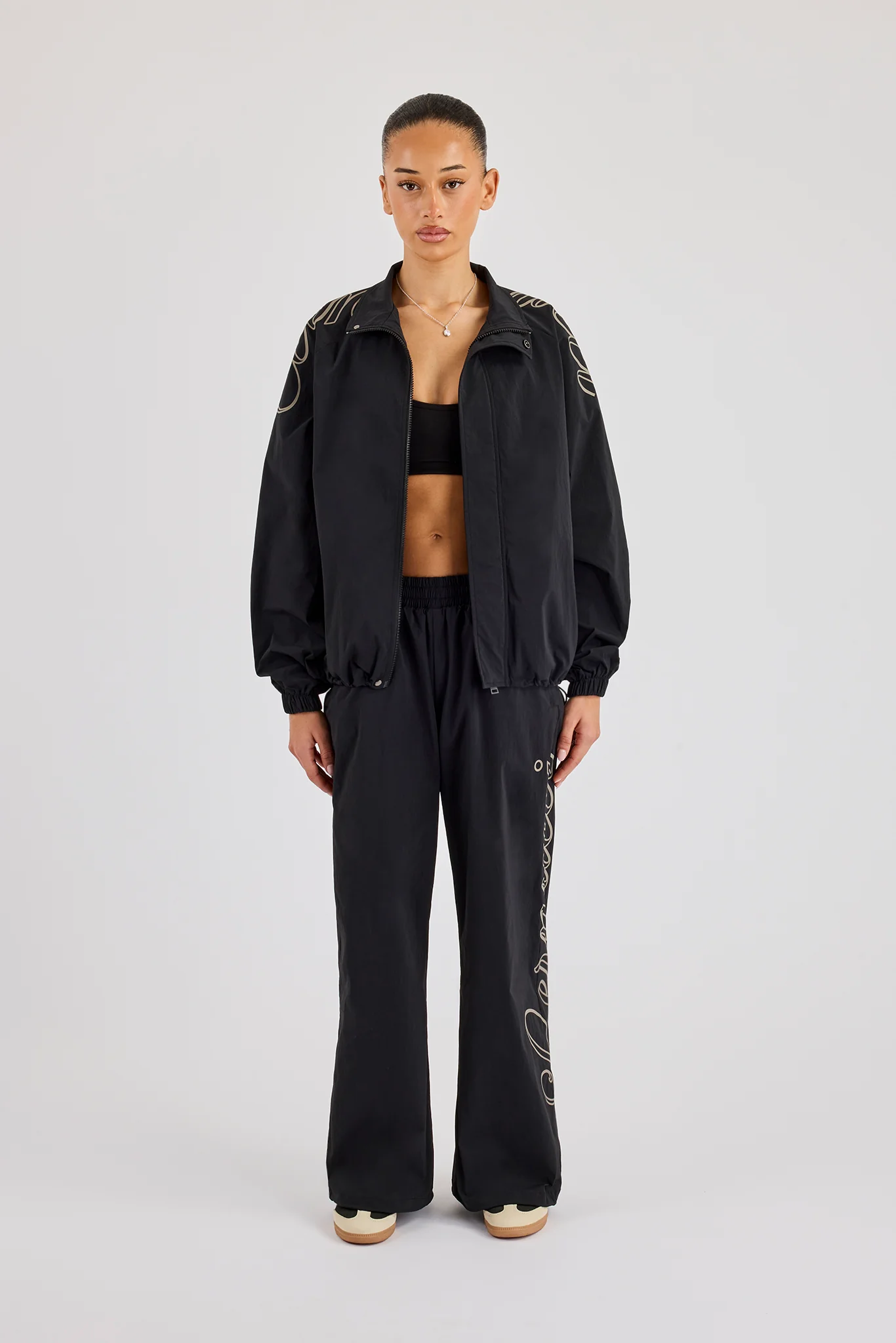 Nylon Branded Track Jacket & Baggy Jogger - Black - Image 4