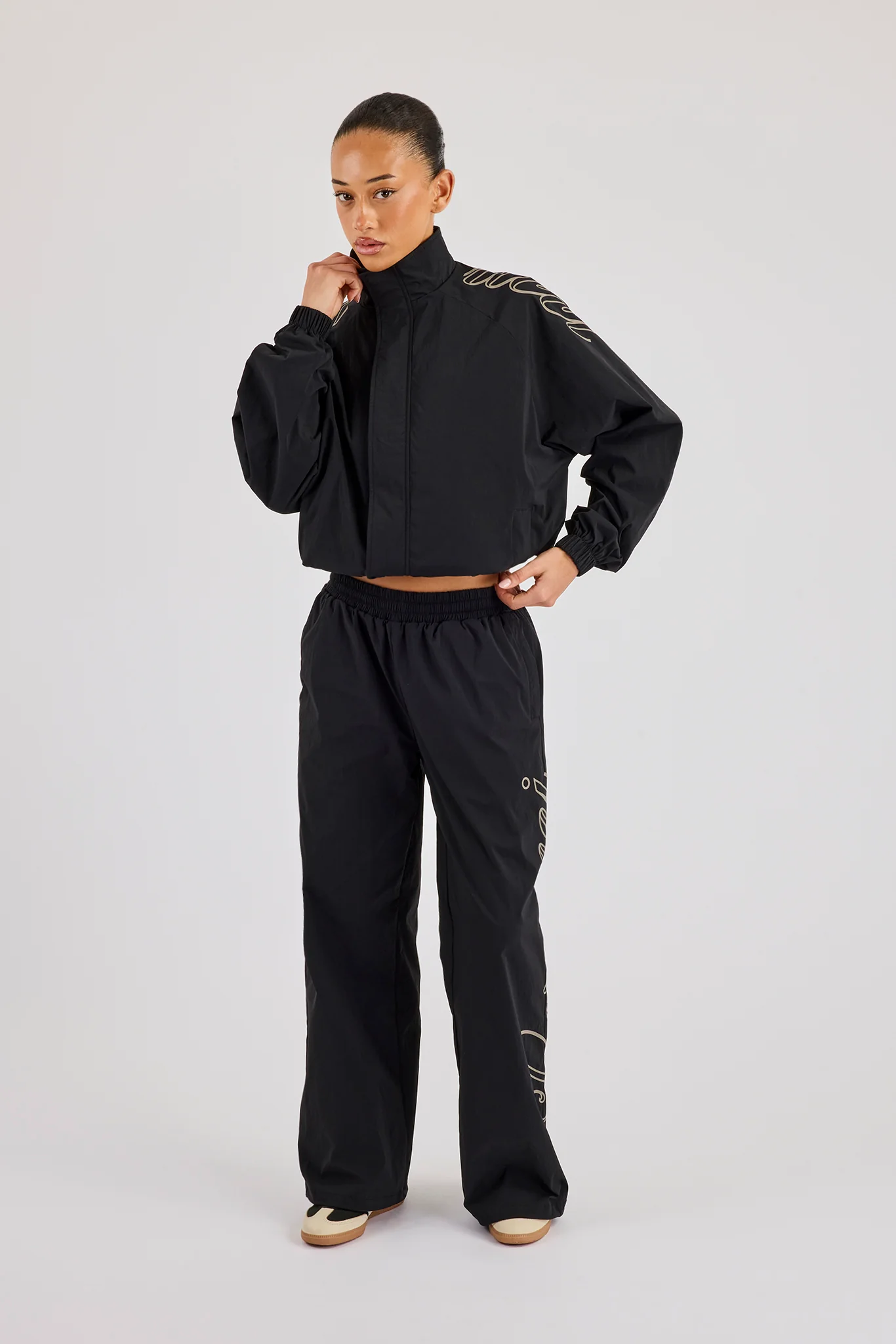 Nylon Branded Track Jacket - Black - Image 4