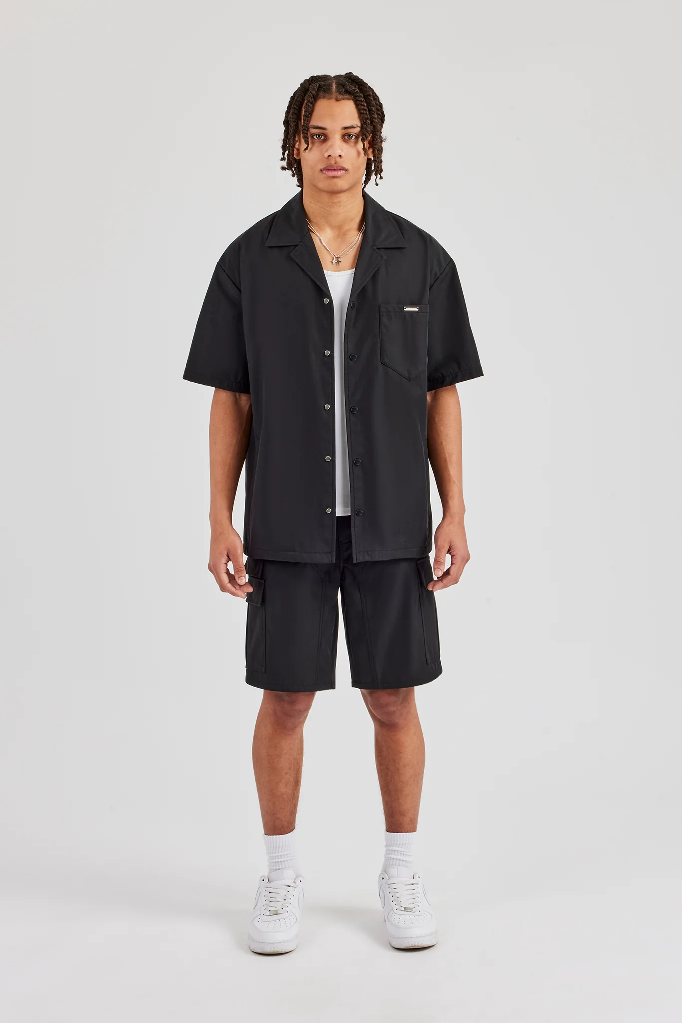 Nylon Cargo Shirt & Short - Black
