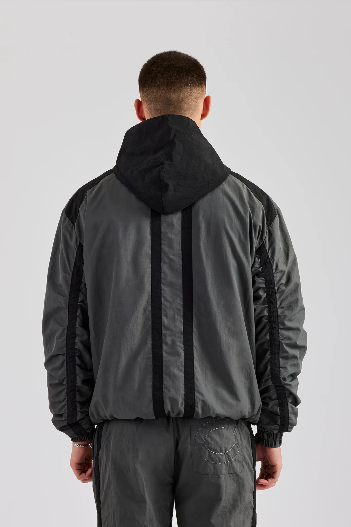 Nylon Colour Block Zip Through Jacket - Charcoal - Image 3