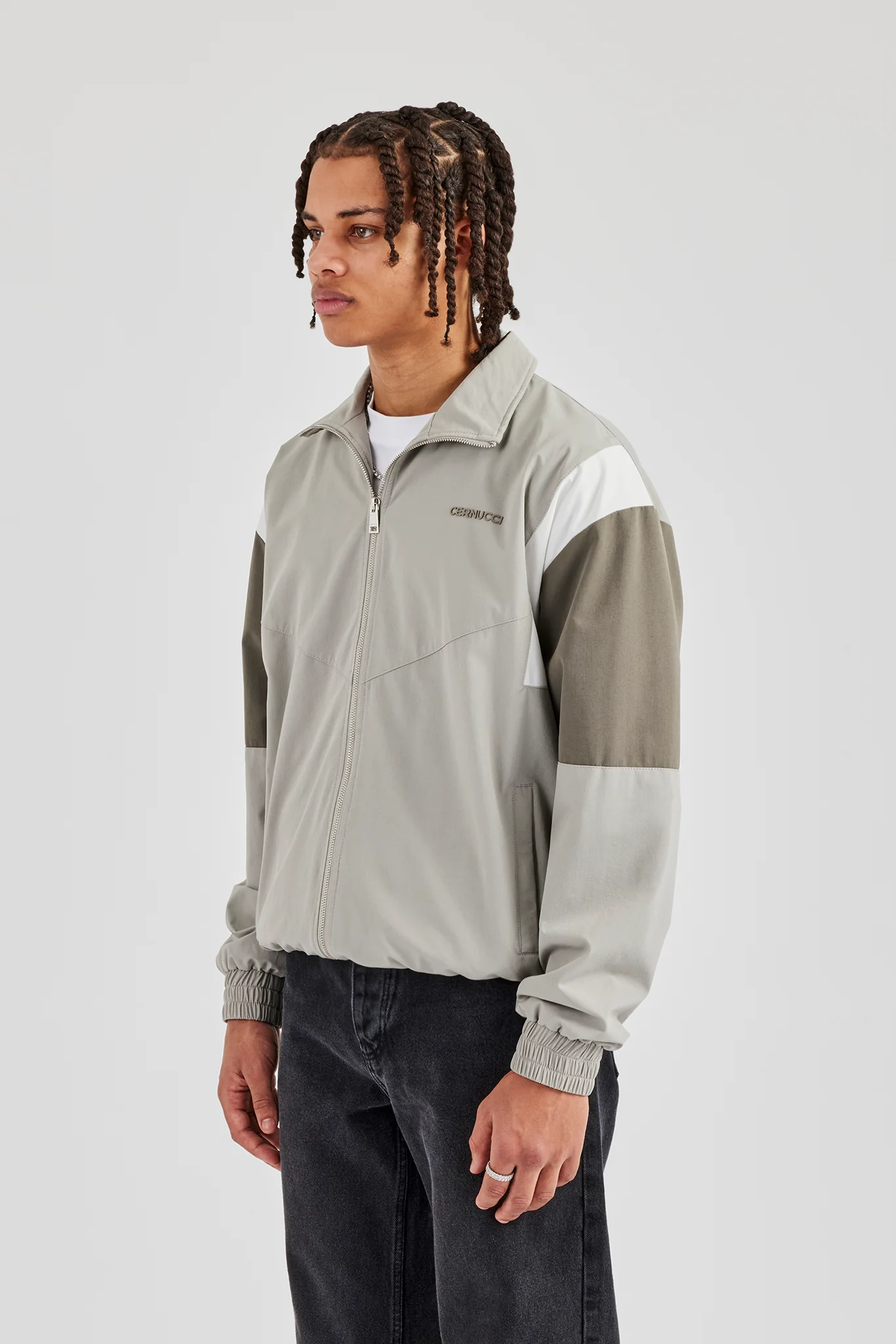 Nylon Colour Block Zip Through Jacket - Grey - Image 2