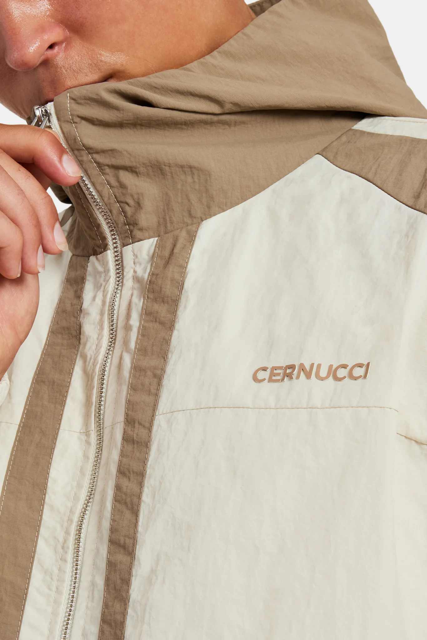 Nylon Colour Block Zip Through - Off White - Image 2