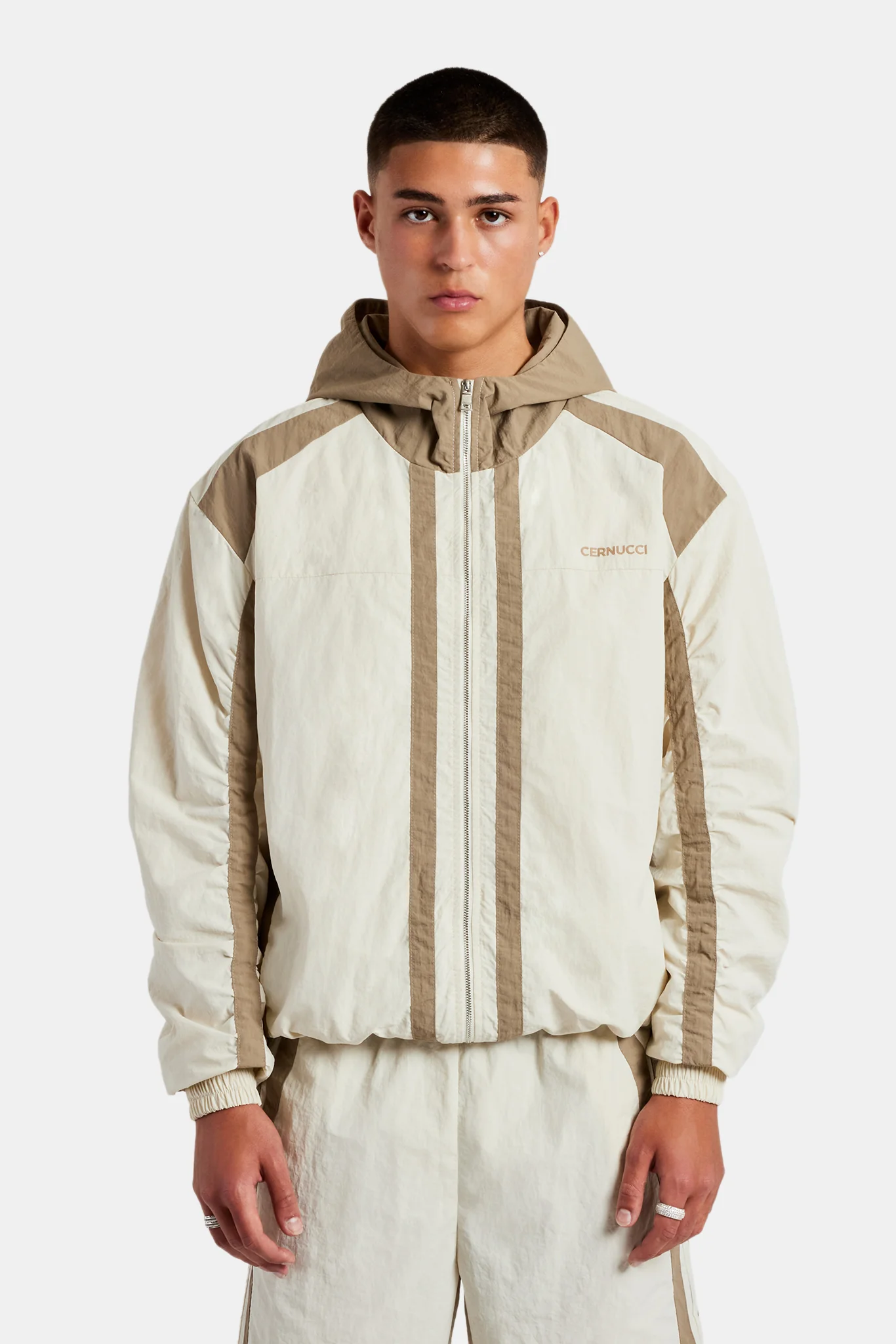 Nylon Colour Block Zip Through - Off White - Image 3