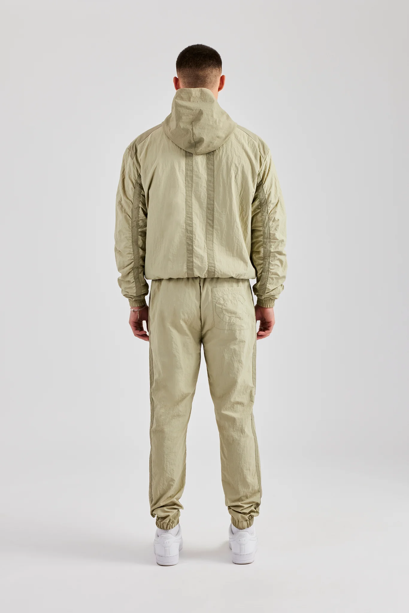 Nylon Colour Block Zip Through Tracksuit - Light Khaki - Image 3
