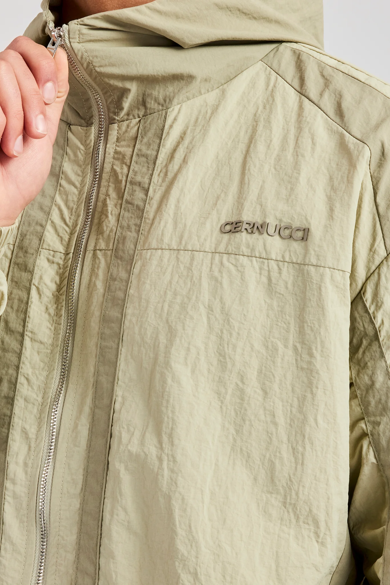 Nylon Colour Block Zip Through Tracksuit - Light Khaki - Image 4