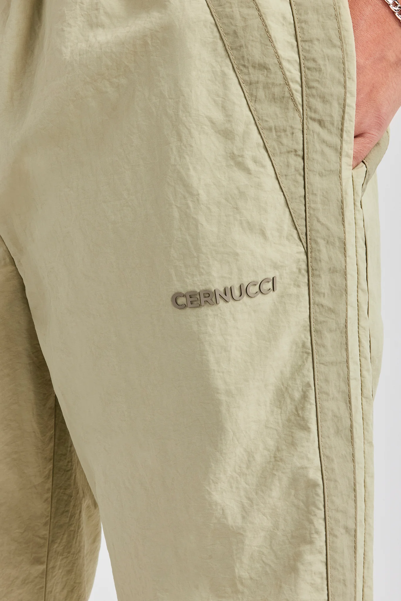 Nylon Colour Block Zip Through Tracksuit - Light Khaki - Image 5