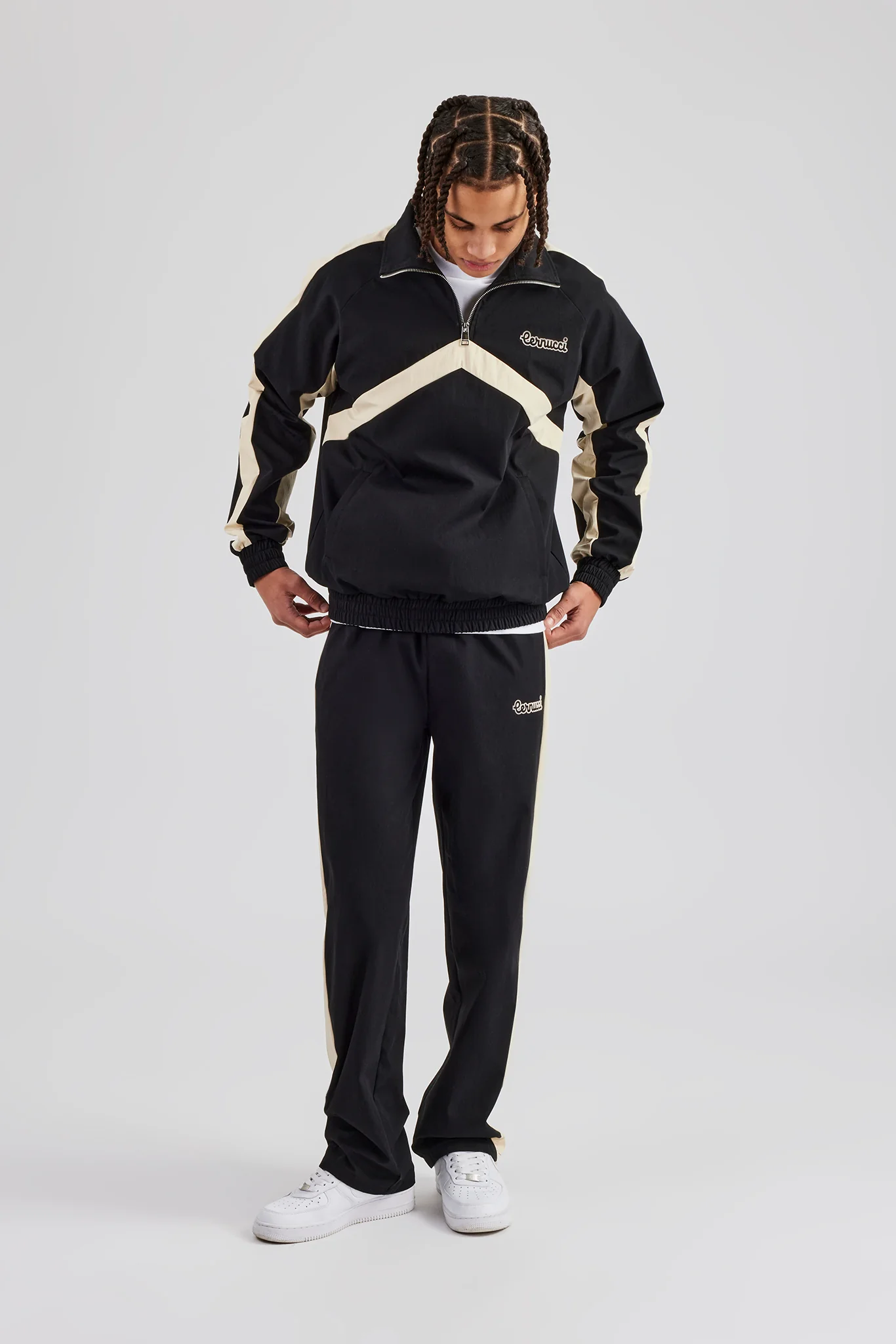 Nylon Contrast Stripe Straight Leg Jogger - Black - Image 3