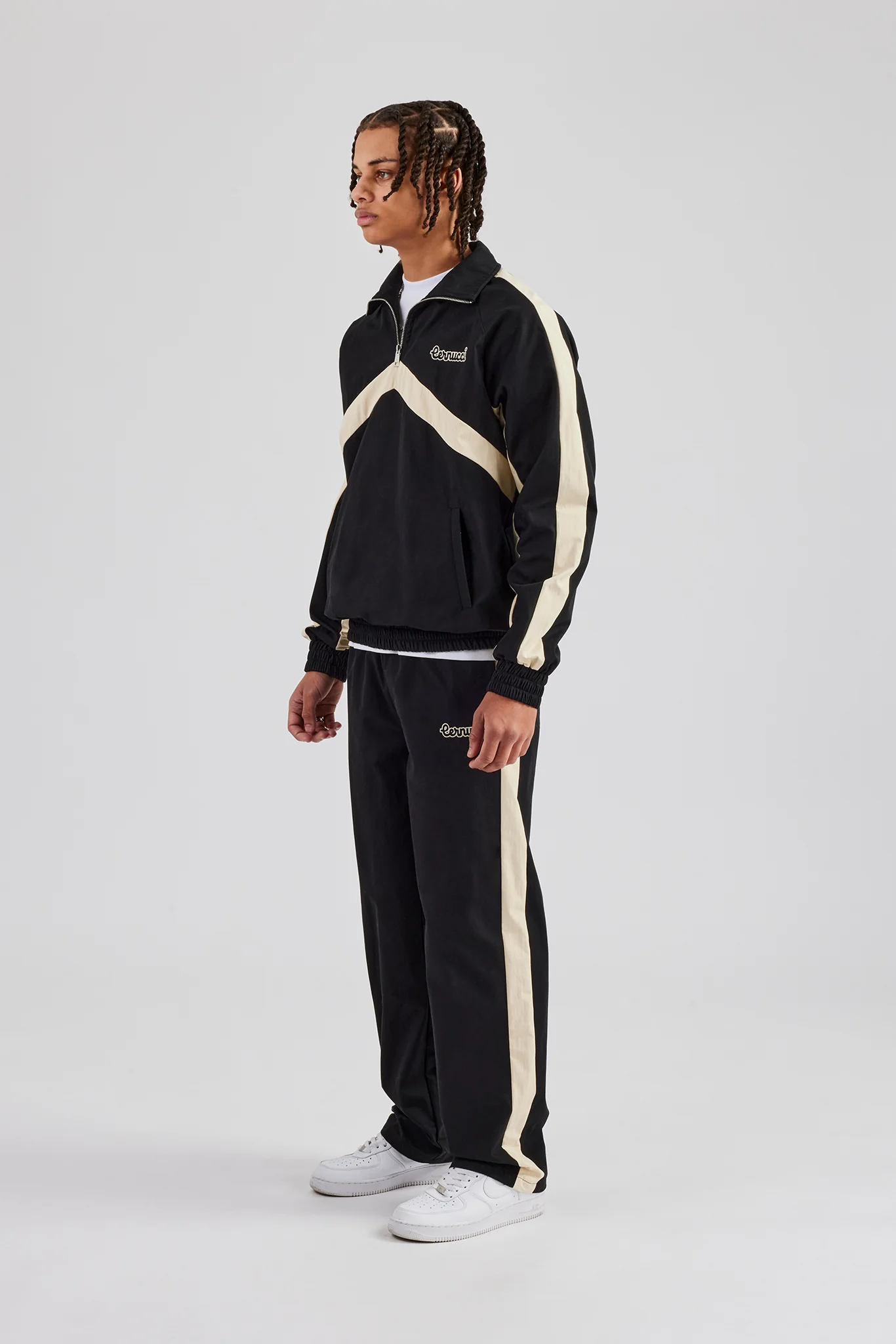 Nylon Contrast Stripe Straight Leg Jogger - Black - Image 4