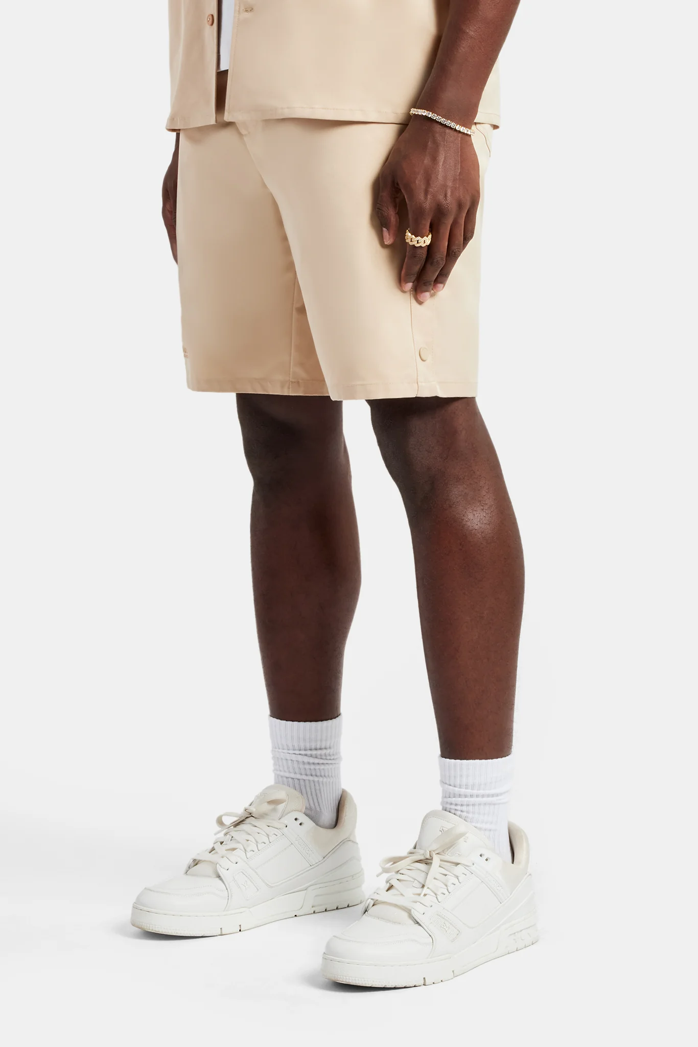 Nylon Embroidered Popper Short - Sand - Image 2