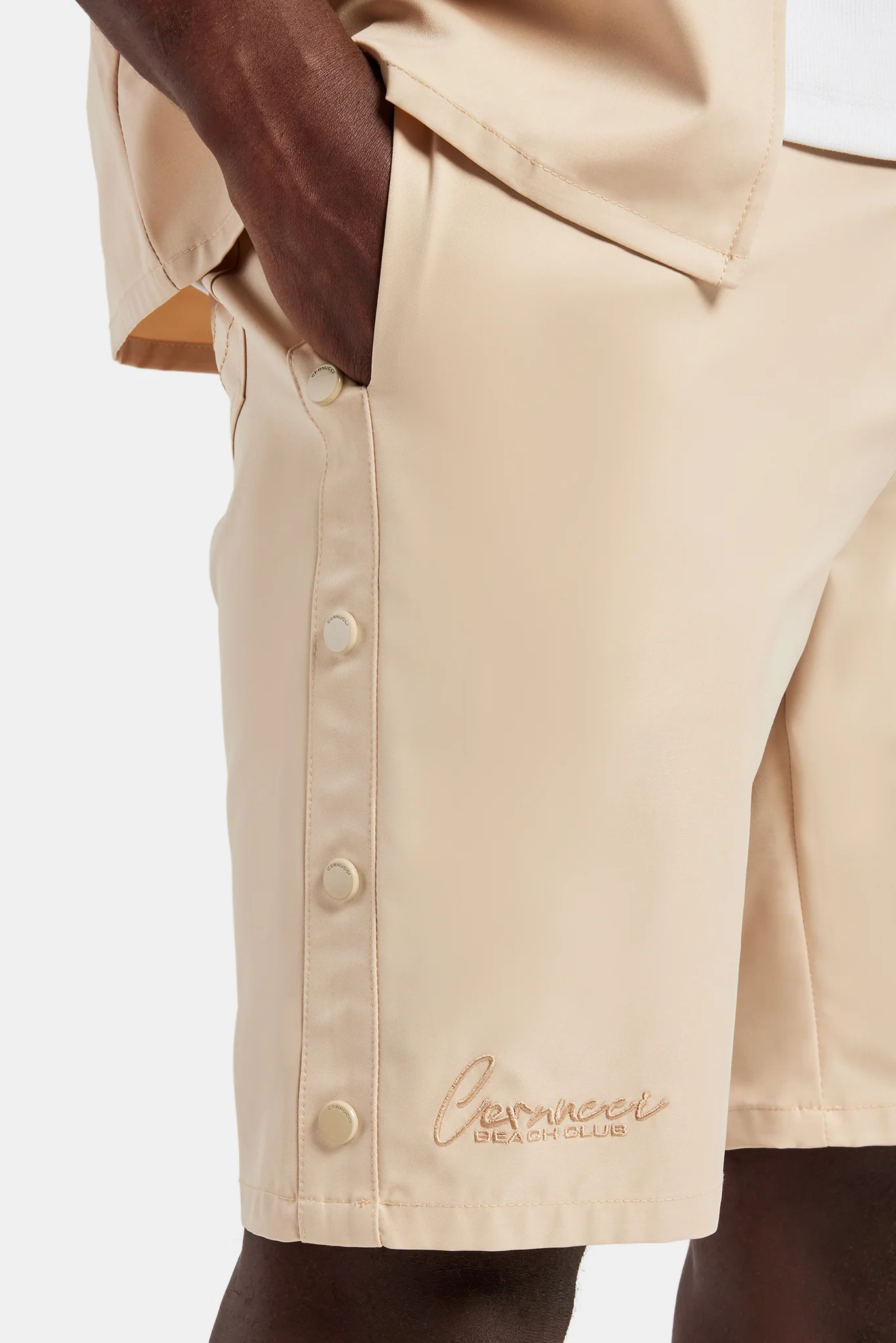 Nylon Embroidered Popper Short - Sand - Image 4
