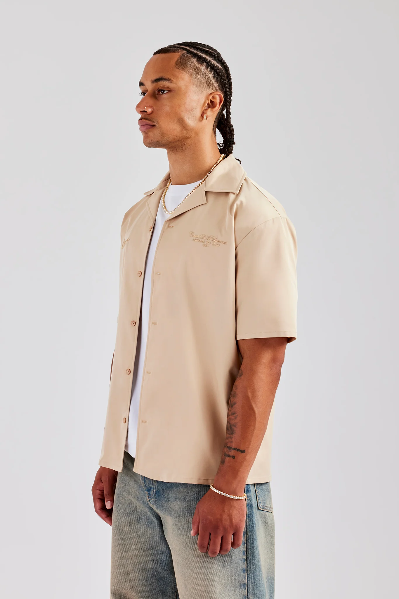 Nylon Embroidered Shirt - Sand - Image 4