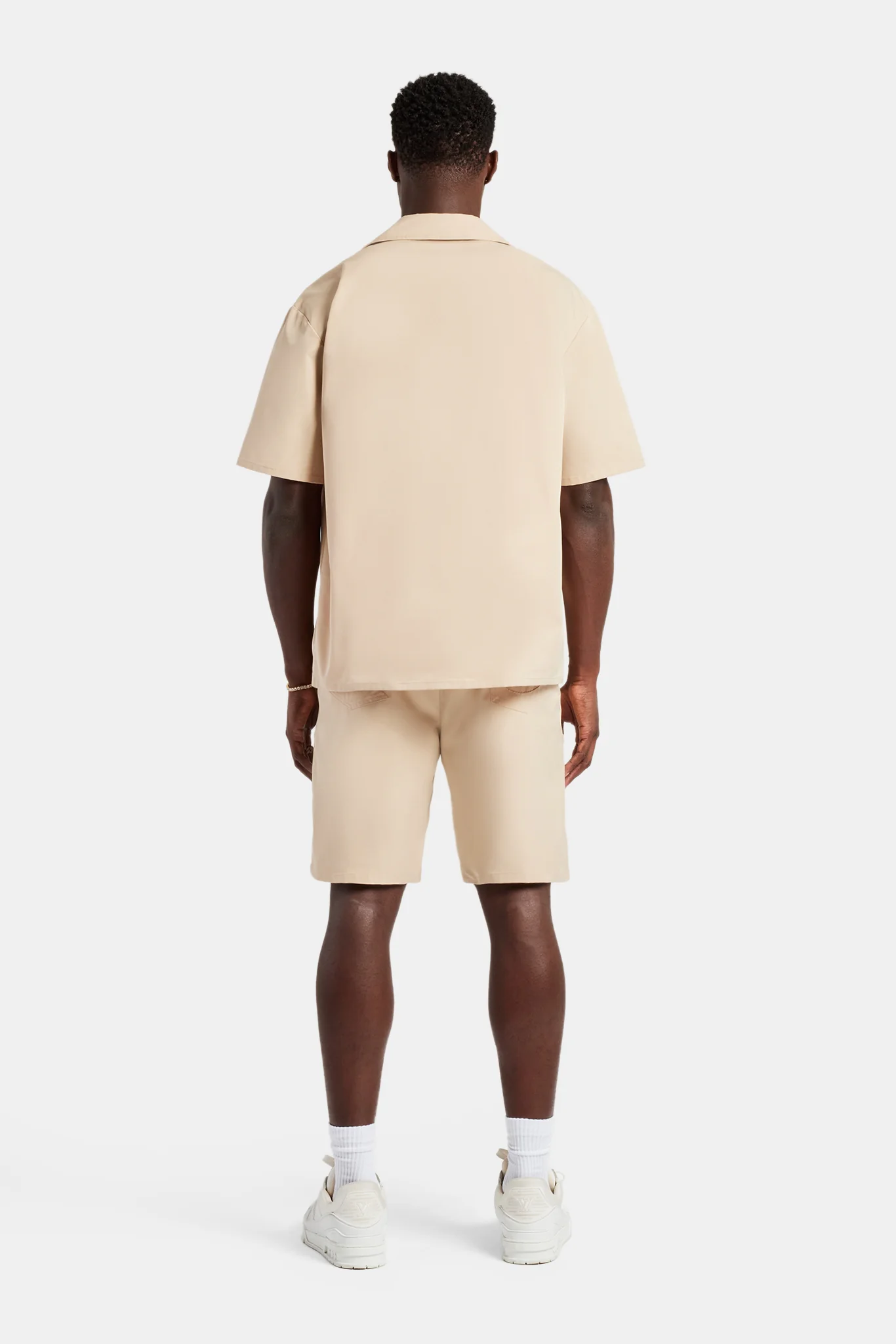 Nylon Embroidered Shirt & Short Set - Sand - Image 3