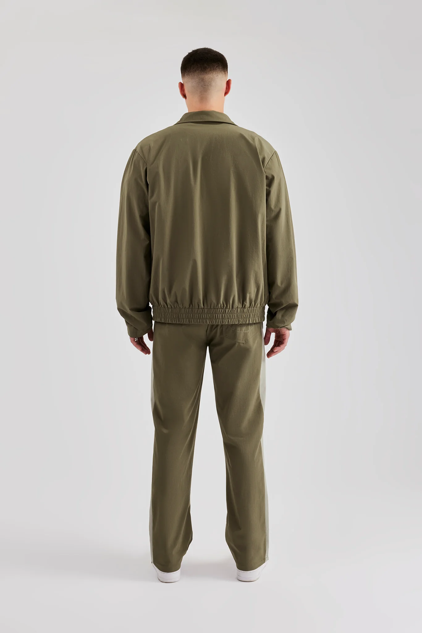 Nylon Panel Funnel Neck Track Jacket & Jogger - Khaki - Image 3