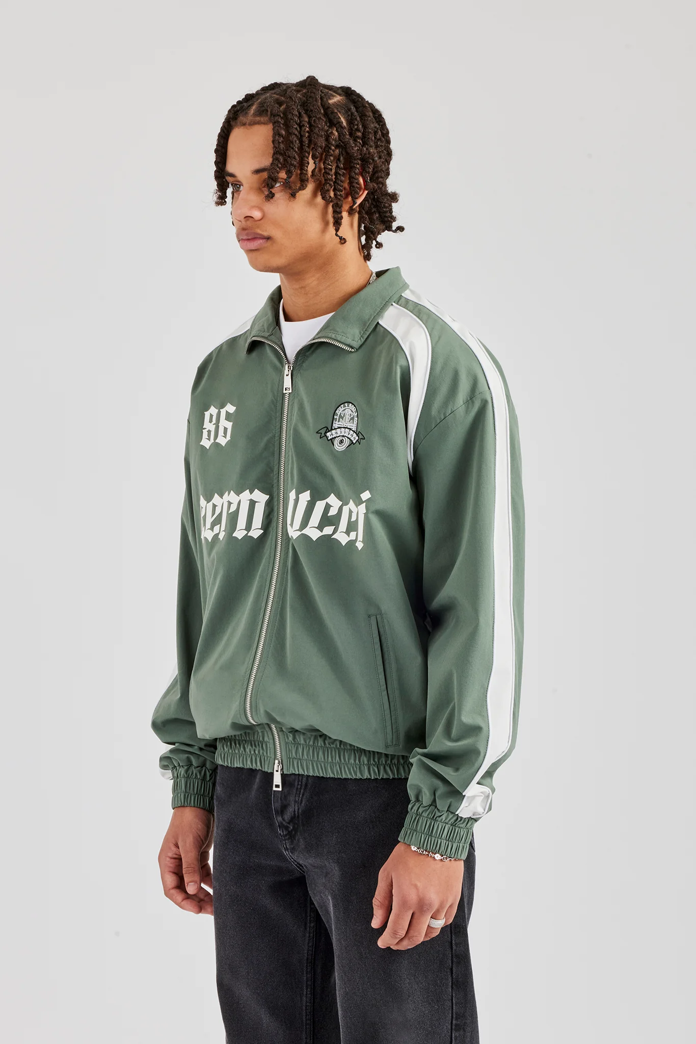 Nylon Panelled Logo Track Jacket - Green - Image 3