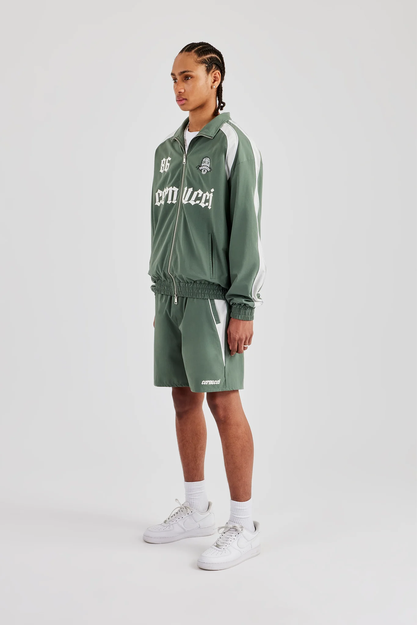 Nylon Panelled Logo Track Jacket & Short - Green - Image 2
