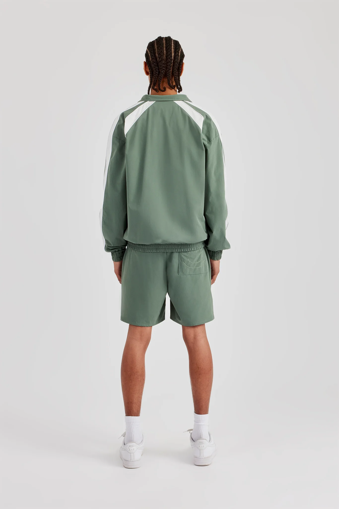 Nylon Panelled Logo Track Jacket & Short - Green - Image 3