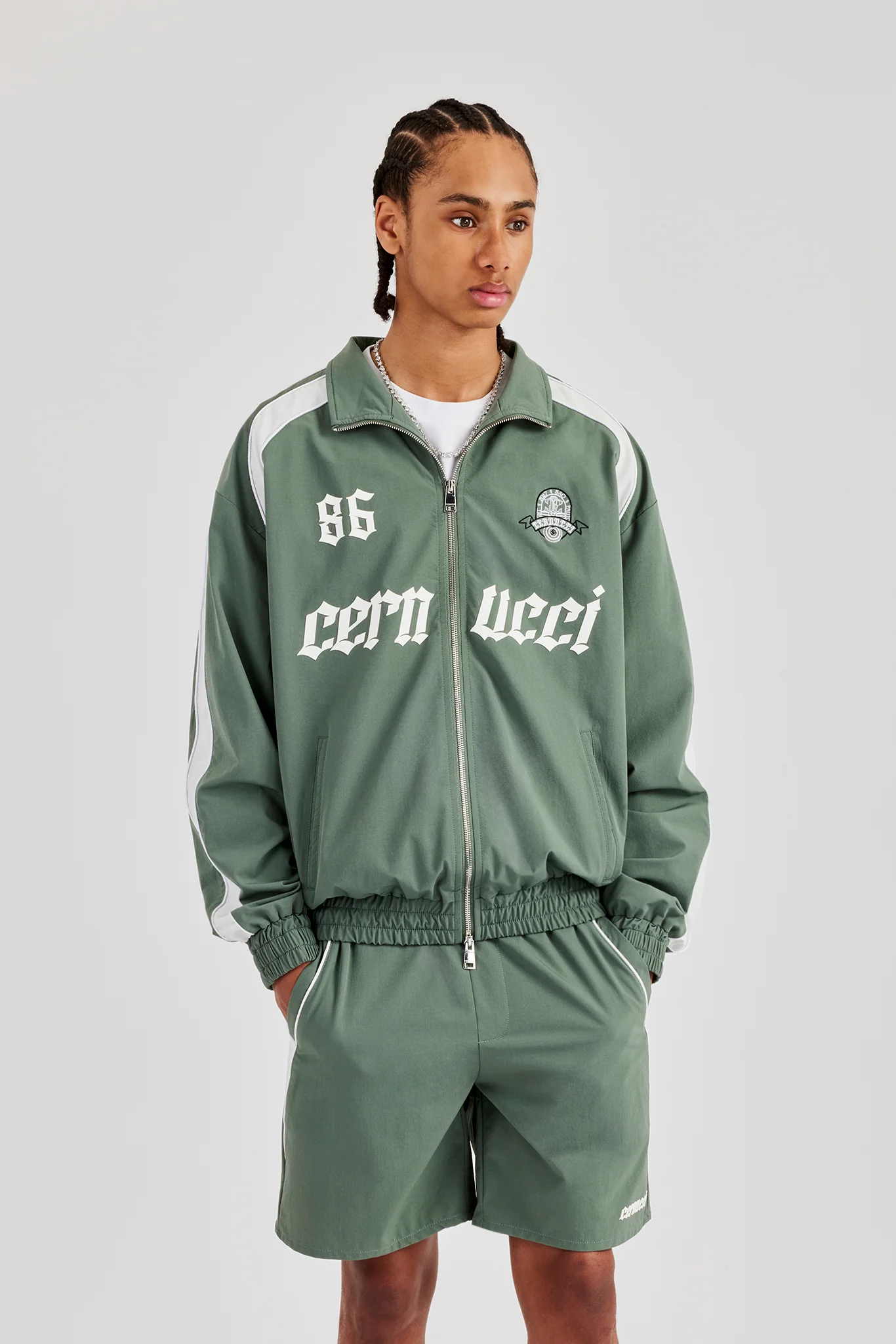 Nylon Panelled Logo Track Jacket & Short - Green - Image 5
