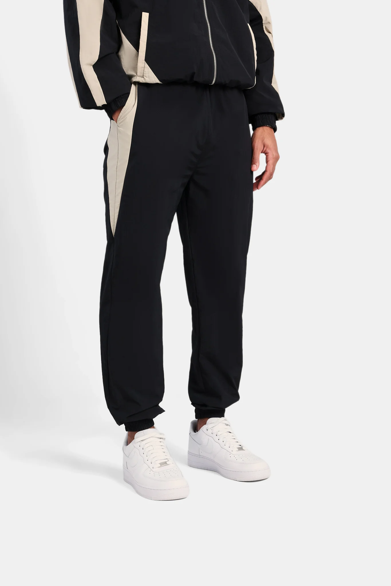 Nylon Panelled Tracksuit - Black - Image 4
