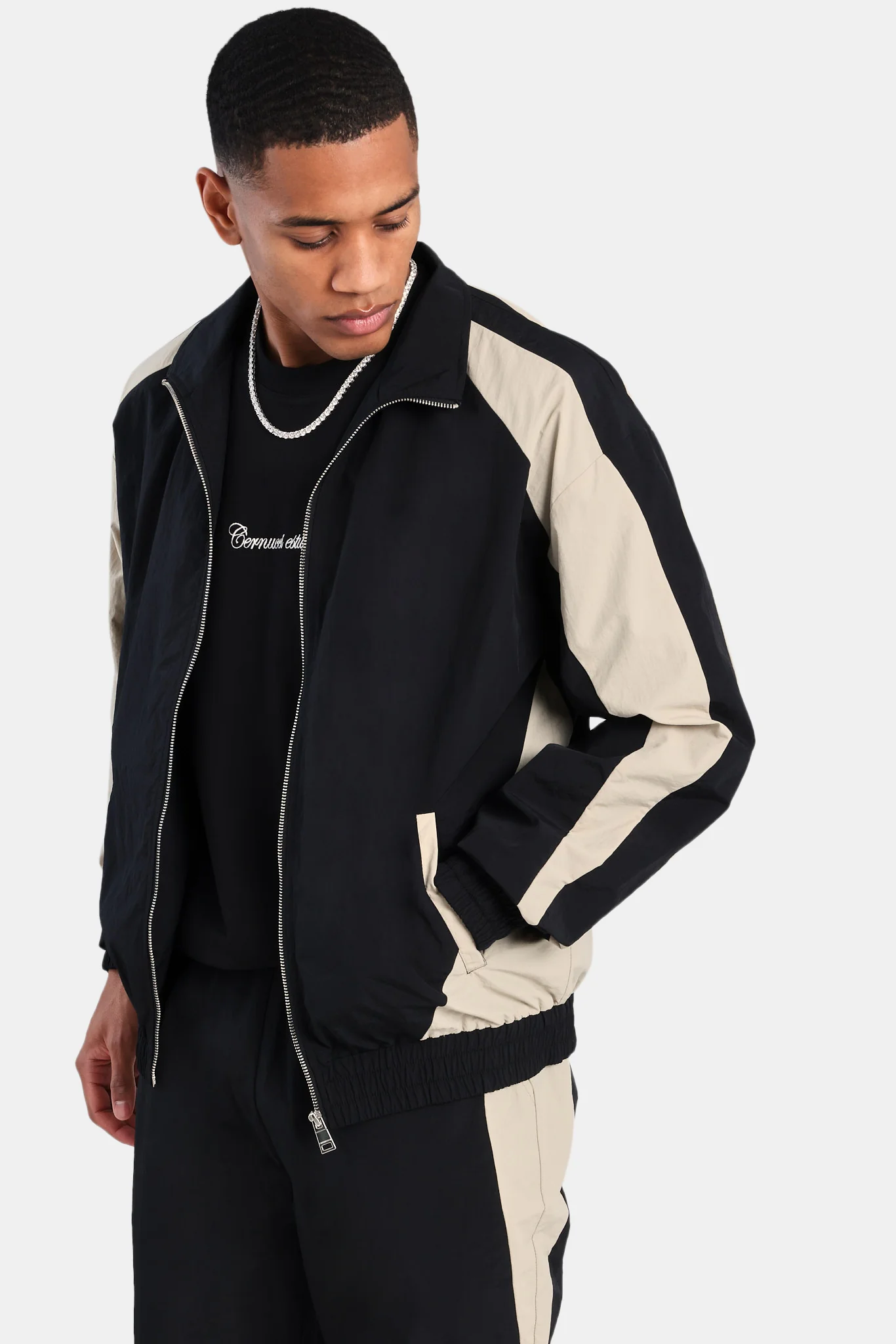 Nylon Panelled Track Jacket - Black - Image 2