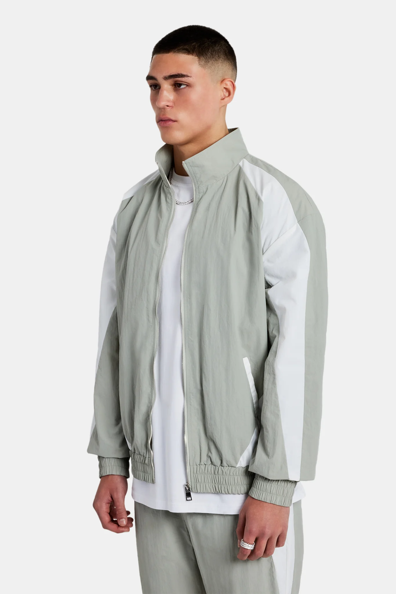 Nylon Panelled Track Jacket - Light Grey - Image 3