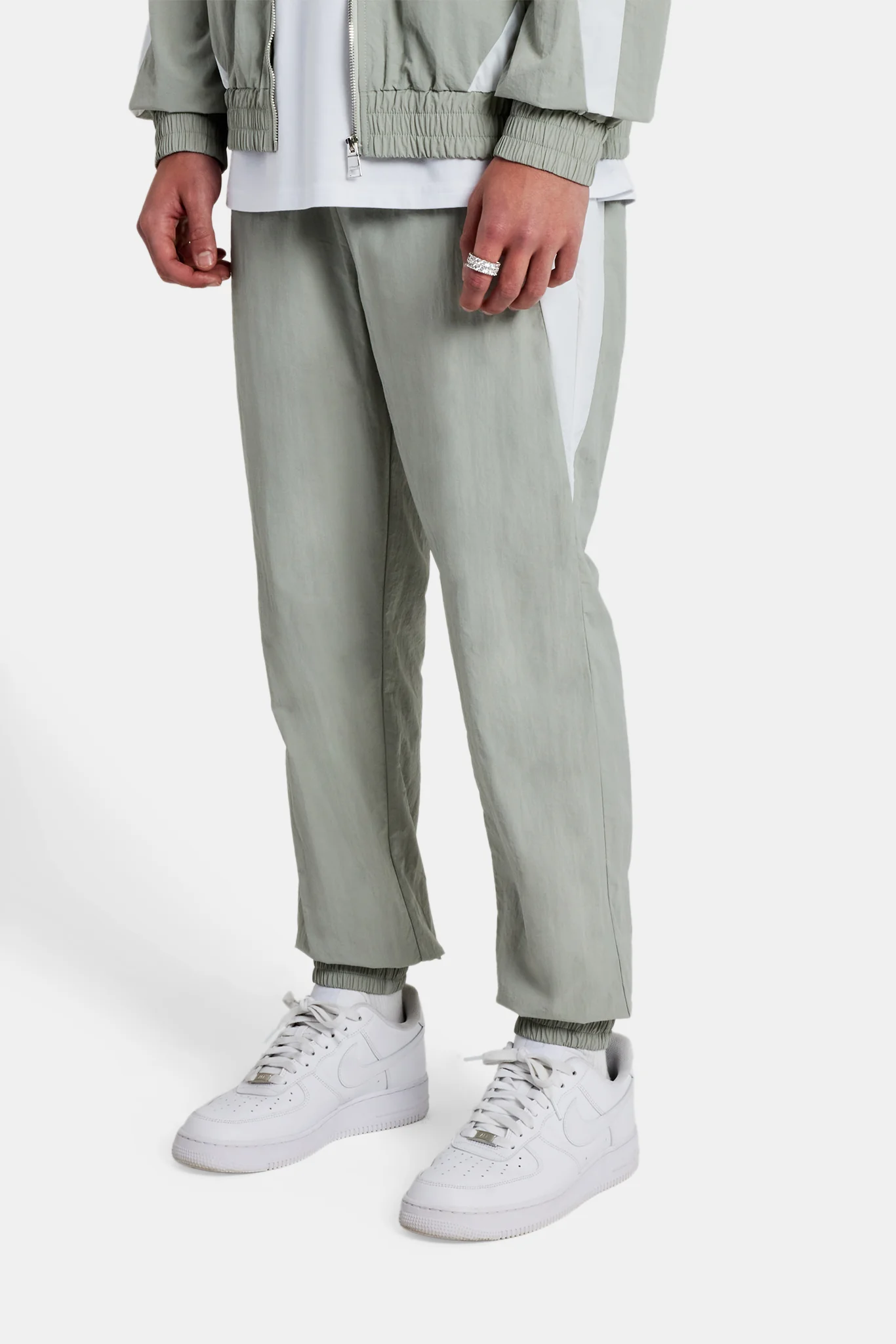 Nylon Panelled Tracksuit- Light Grey - Image 4