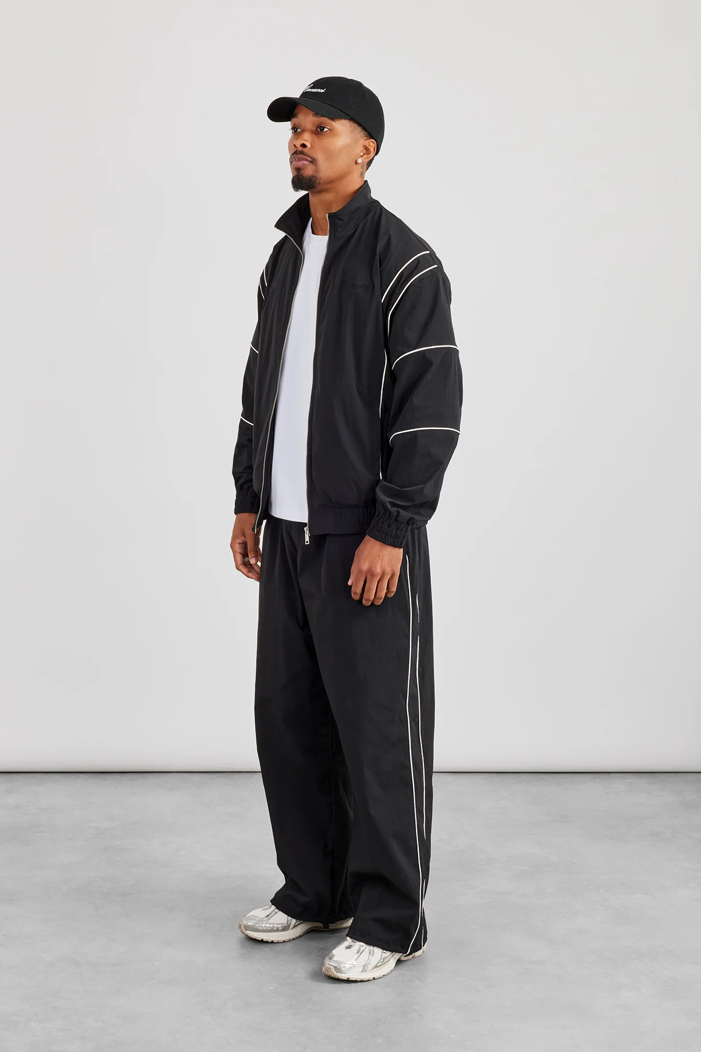 Nylon Piping Embroidered Track Jacket & Trouser - Black - Image 3