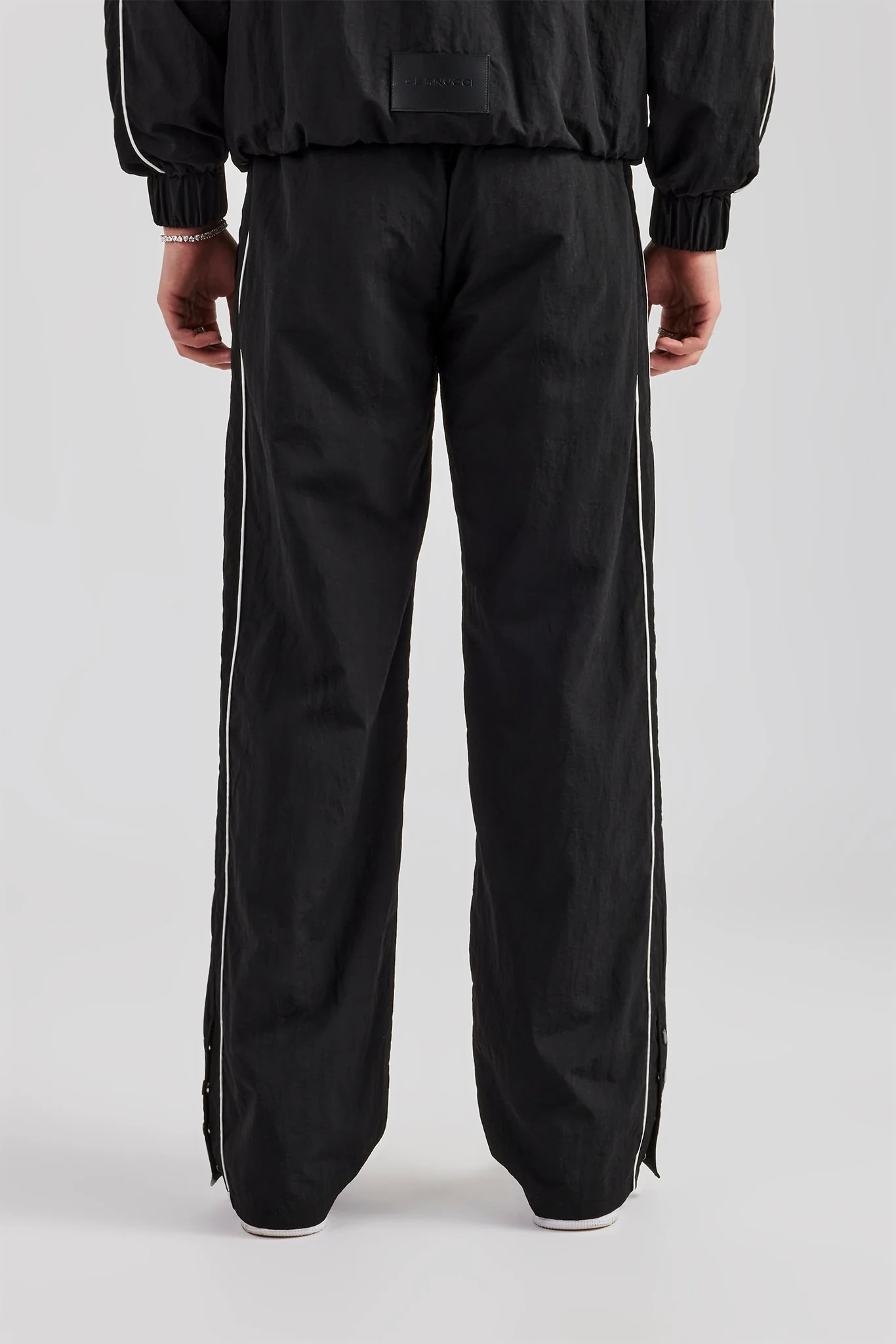 Nylon Piping Popper Wide Leg Jogger - Black - Image 4