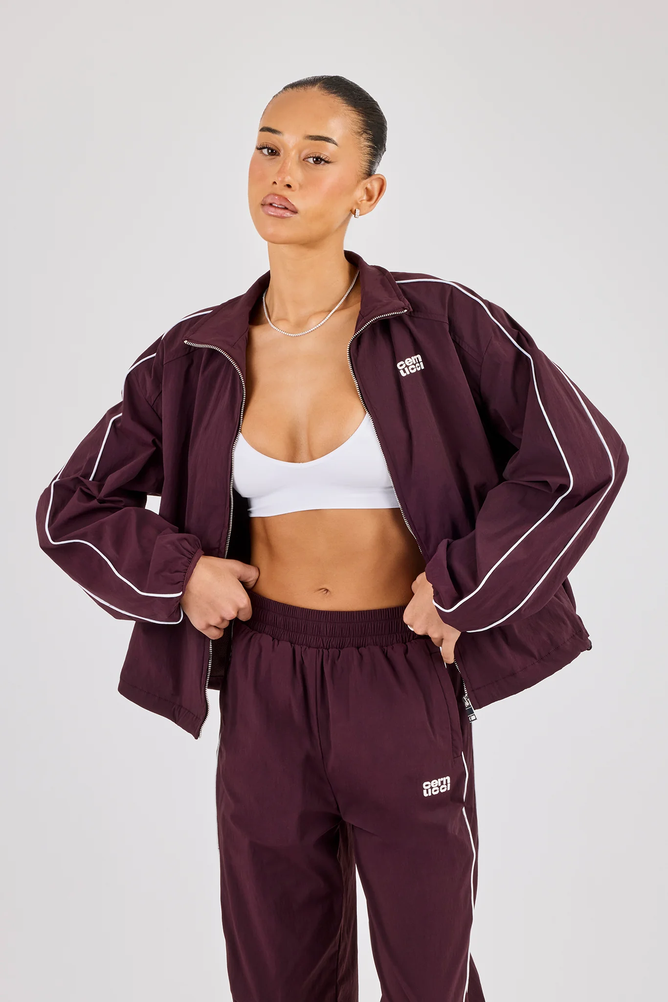 Nylon Piping Track Jacket - Burgundy - Image 2