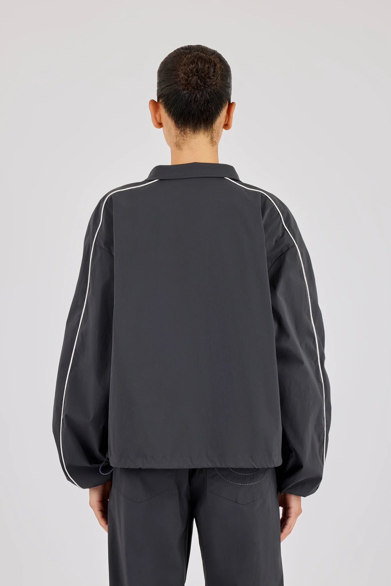 Nylon Piping Track Jacket - Charcoal - Image 3