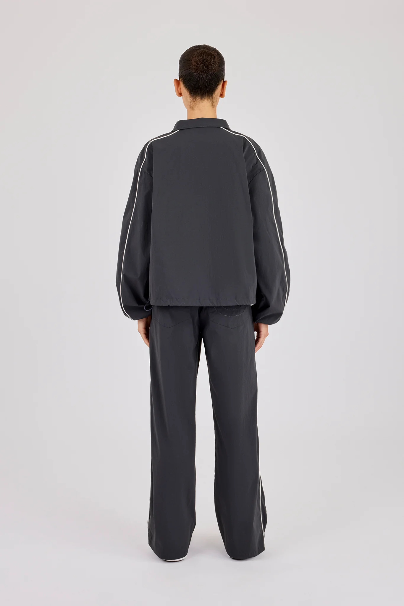 Nylon Piping Track Jacket & Wide Leg Track Pant - Charcoal - Image 4
