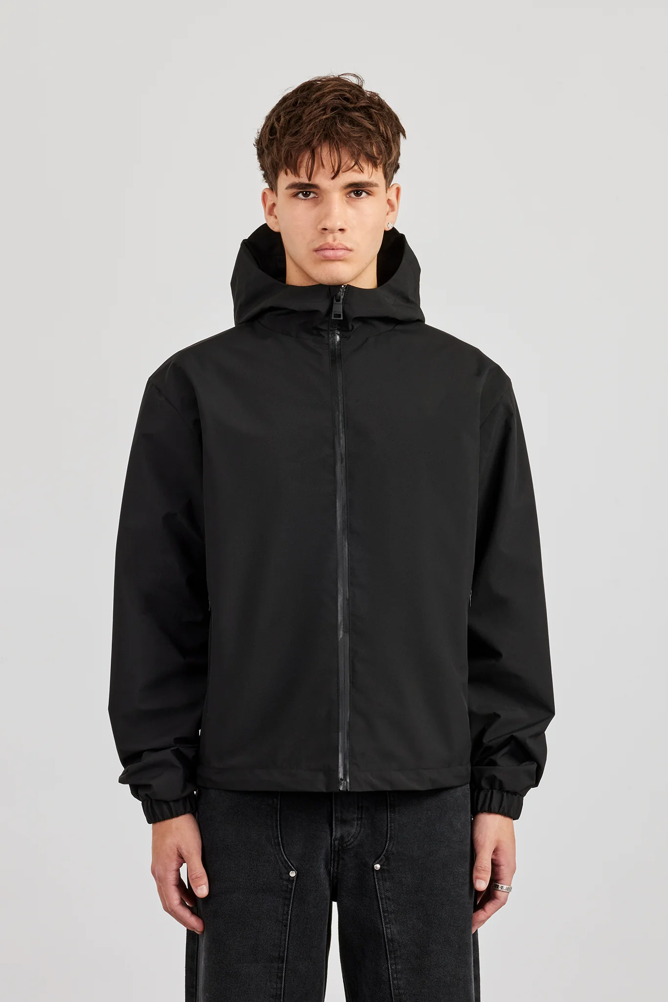 Nylon Windbreaker Jacket - Black - Image 3
