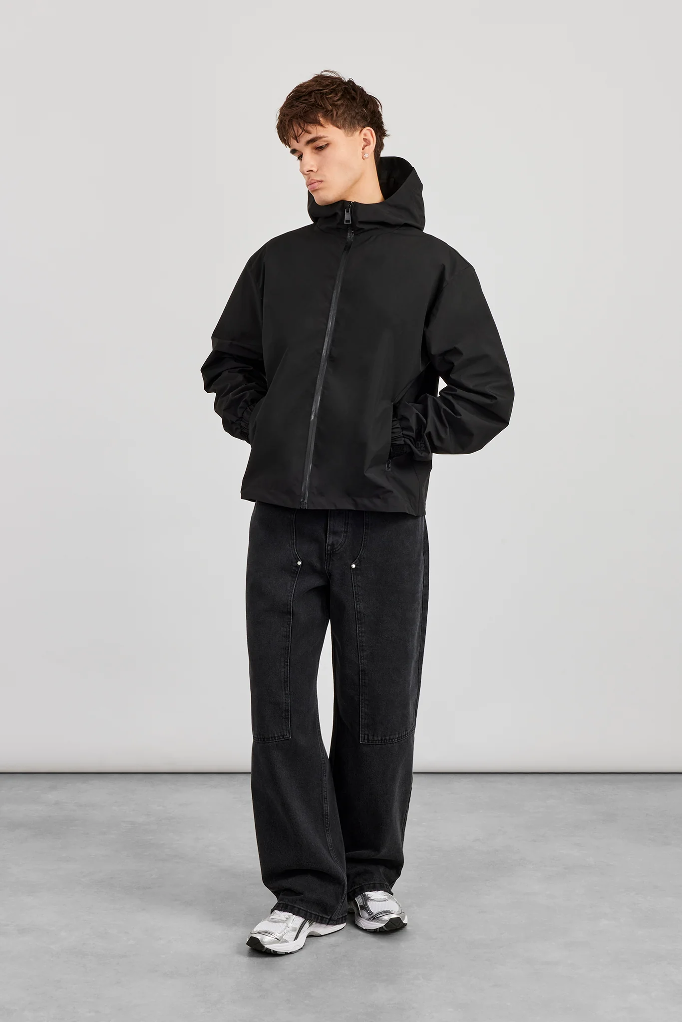 Nylon Windbreaker Jacket - Black - Image 4