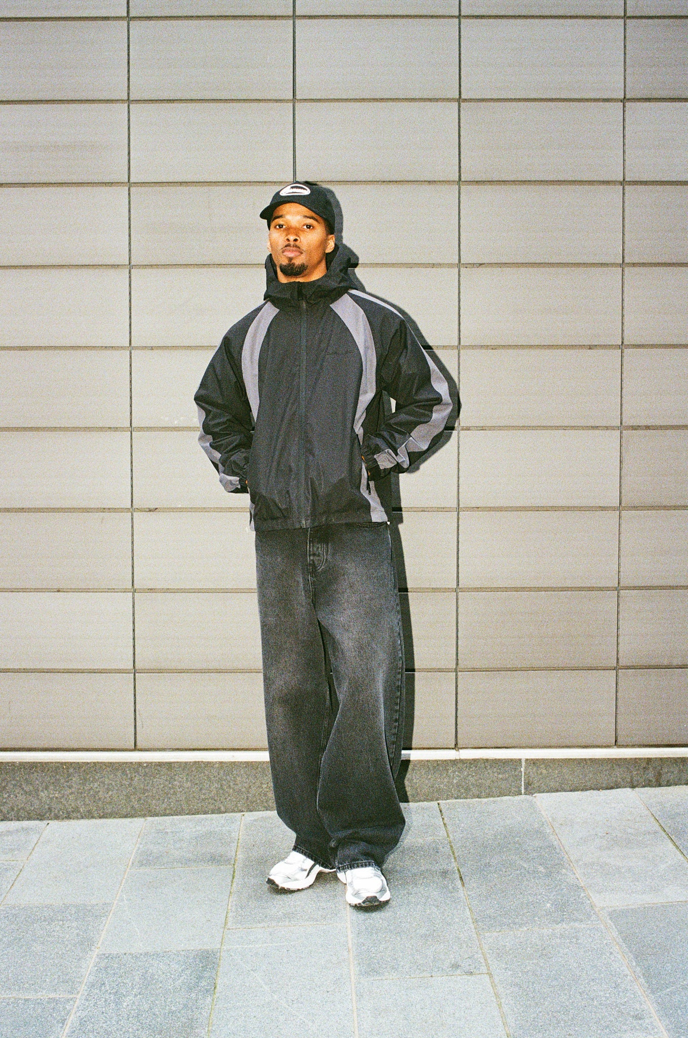 Nylon Windbreaker With Panels - Black - Image 2