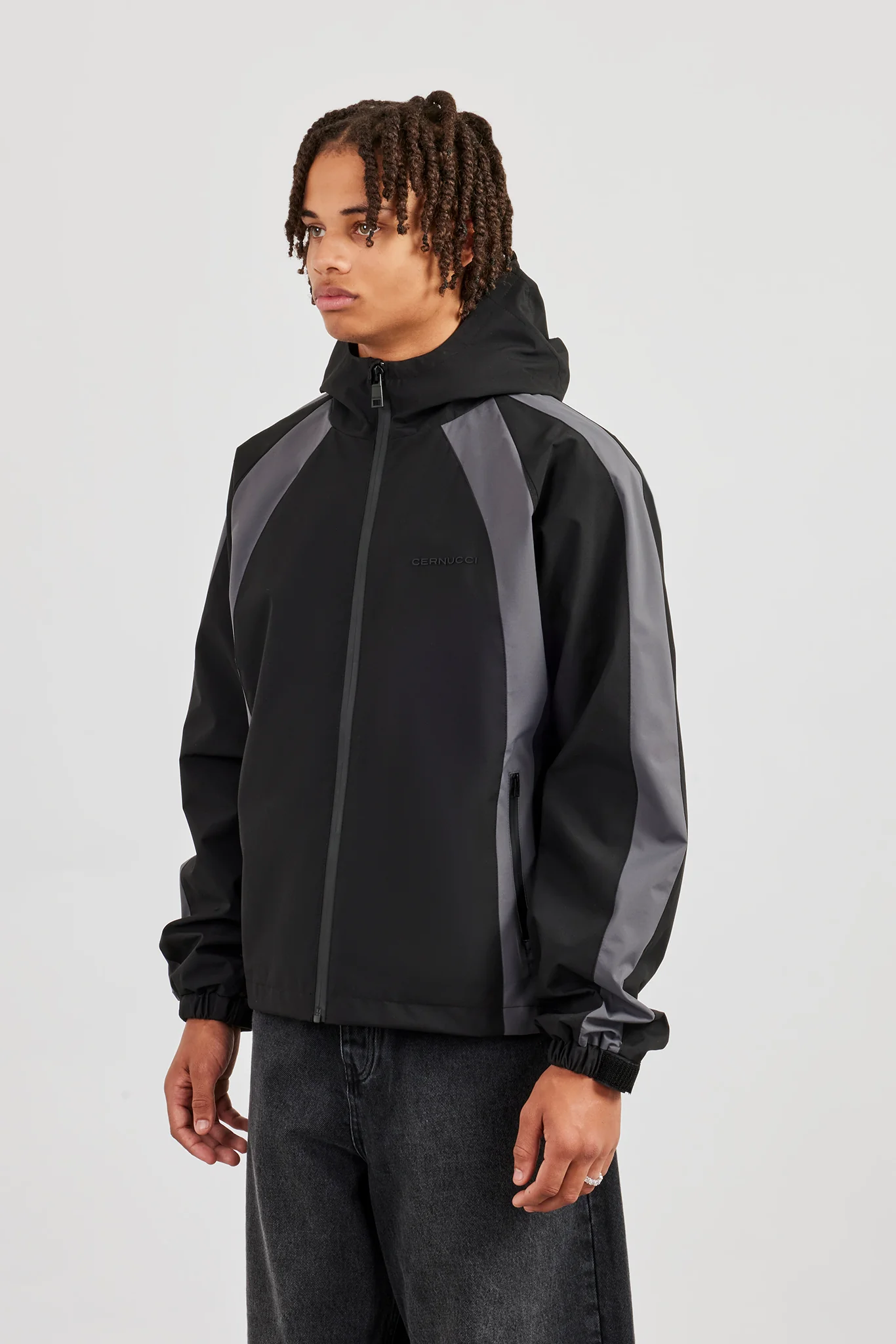 Nylon Windbreaker With Panels - Black - Image 3