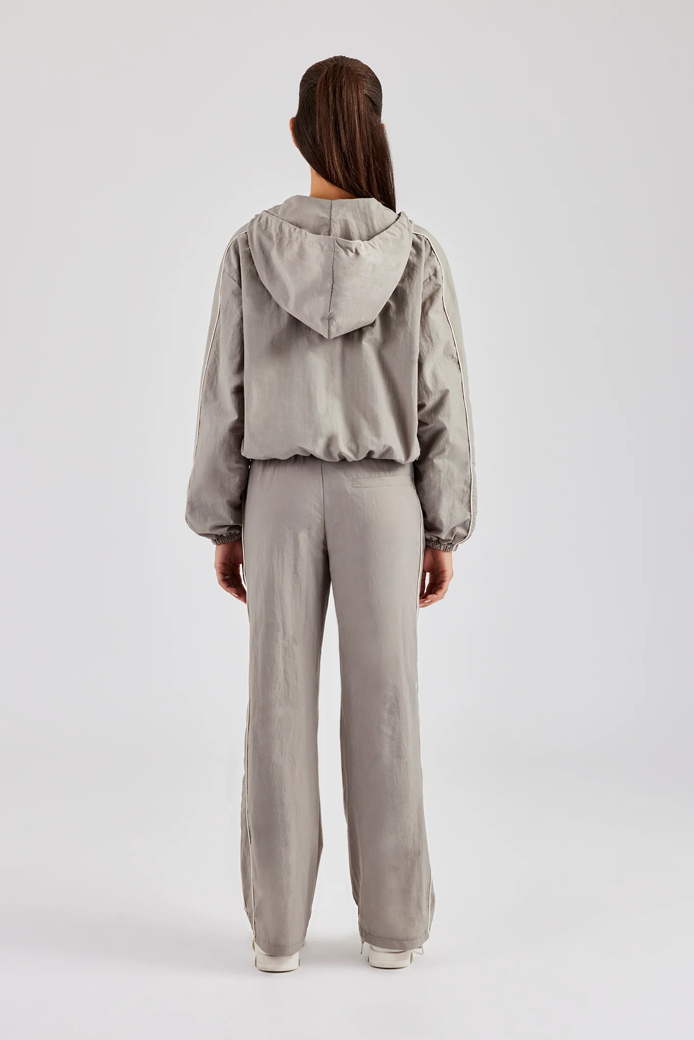 Nylon Zip Through Hooded Jacket & Trousers - Light Grey - Image 3