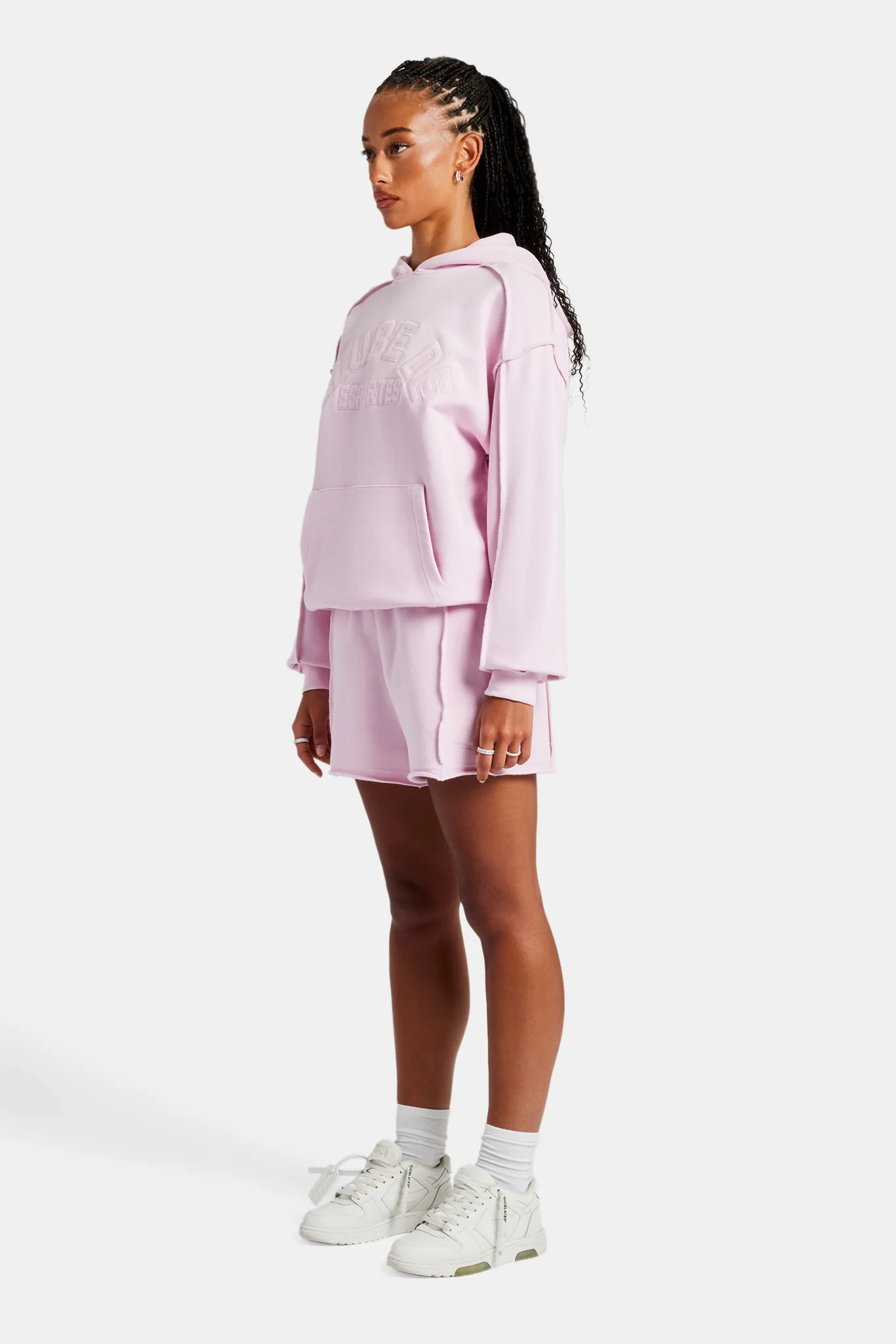 Overlock Oversized Hoodie & Short Set - Pink - Image 4