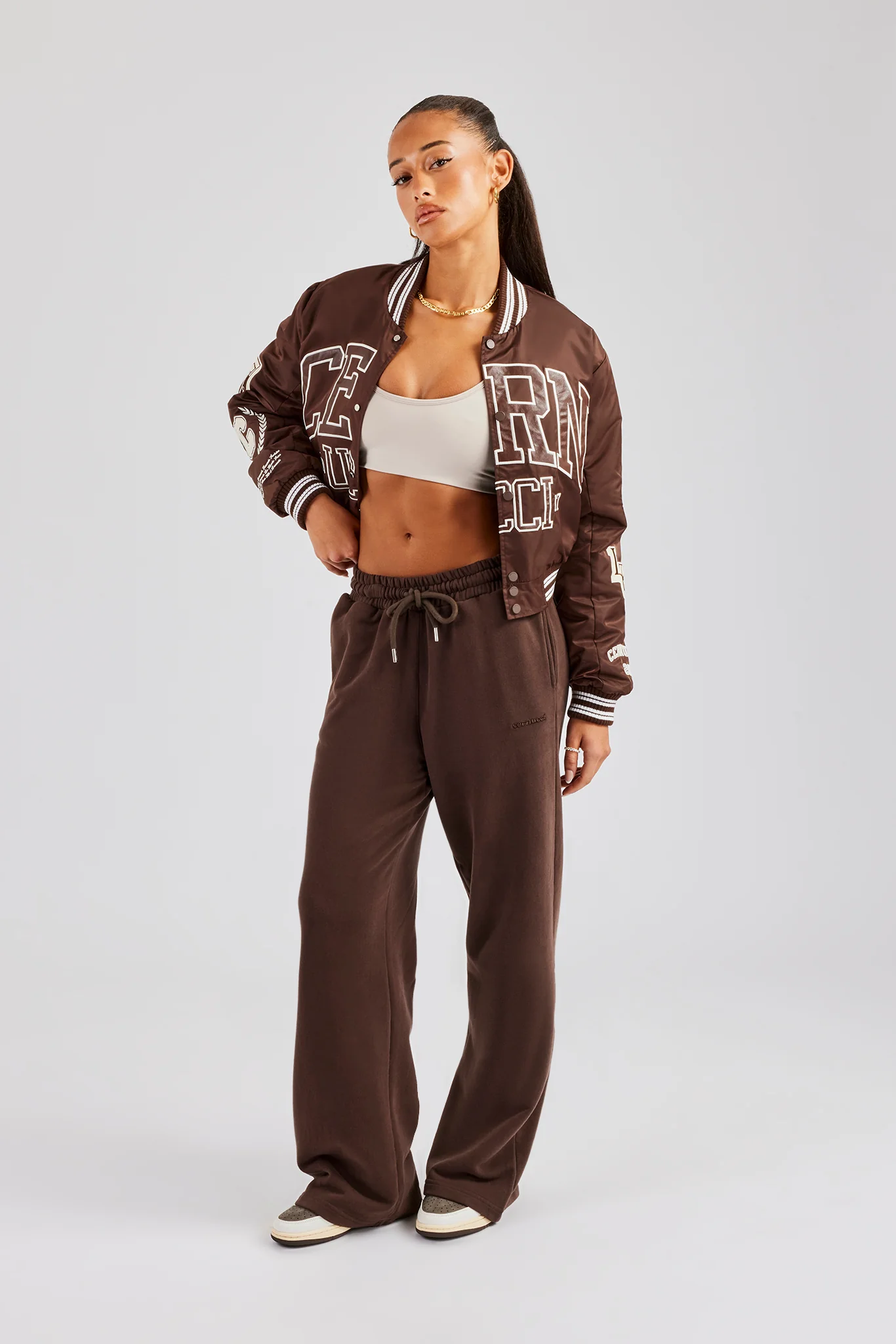 Oversized 17 Nylon Applique Badge Bomber - Chocolate - Image 4