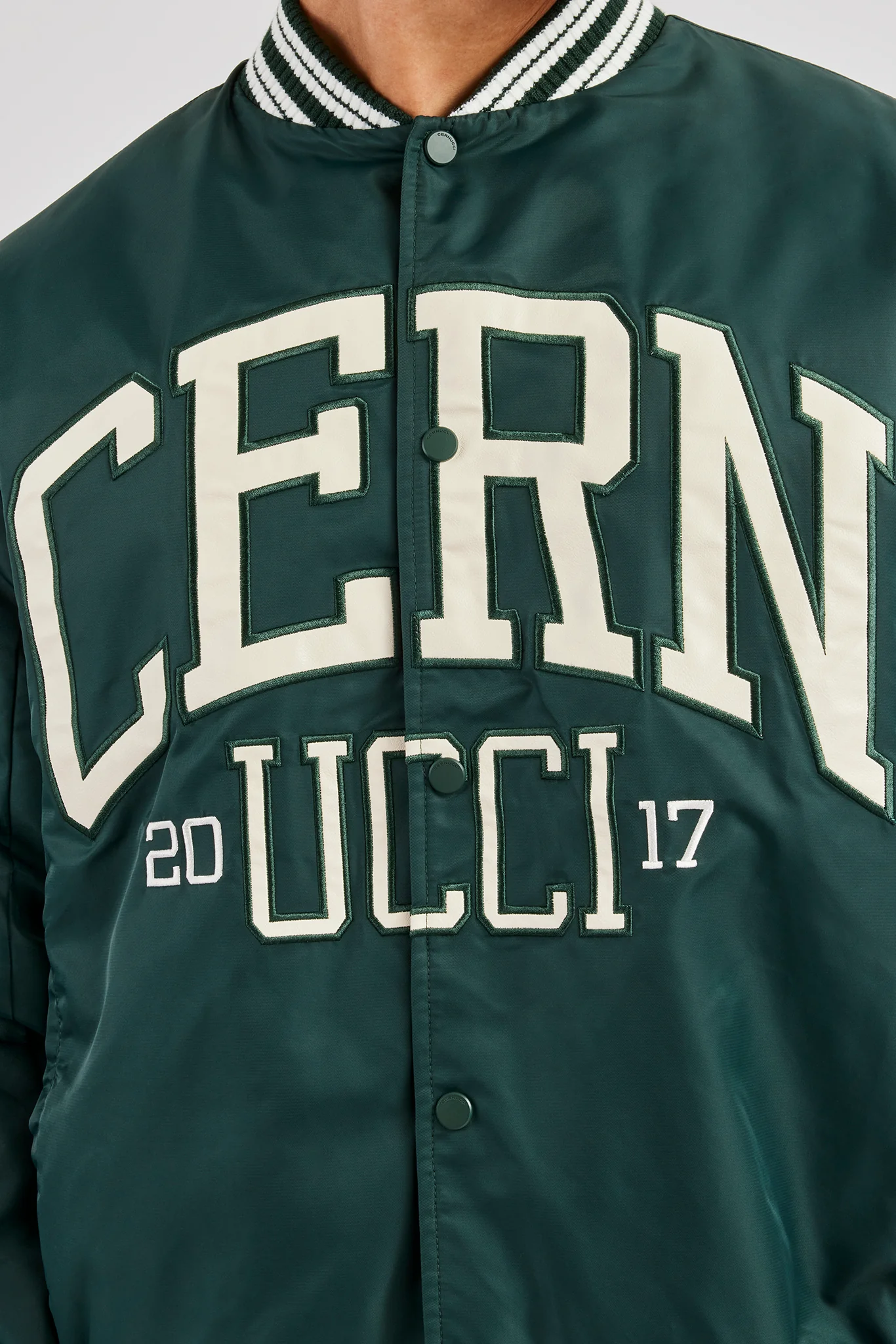 Oversized 17 Nylon Applique Bomber Jacket - Forest Green - Image 3