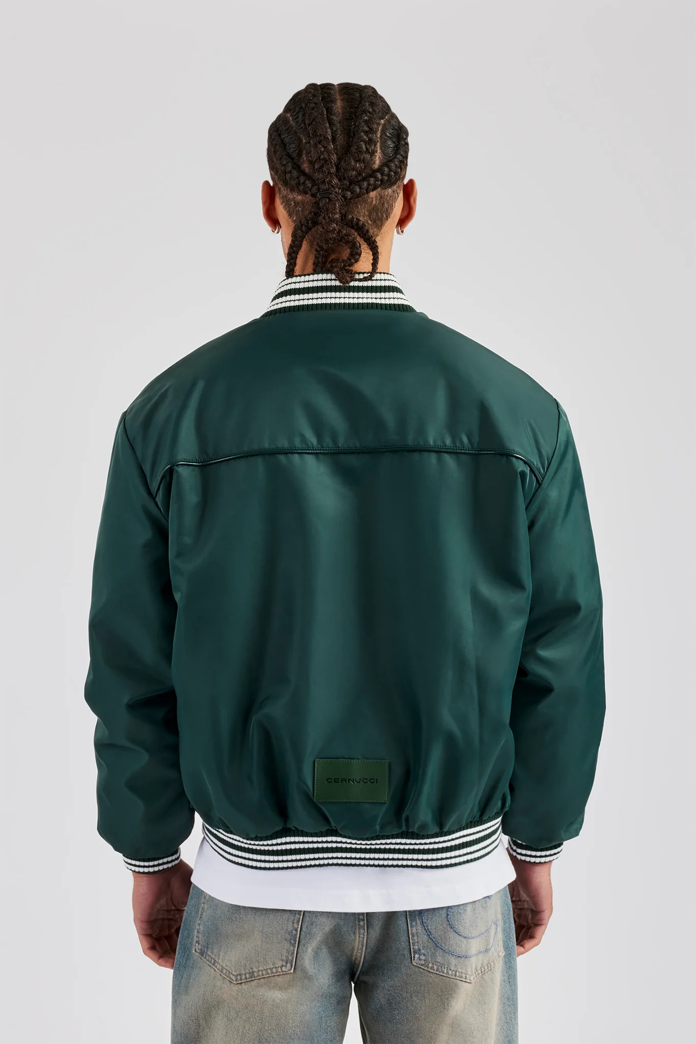 Oversized 17 Nylon Applique Bomber Jacket - Forest Green - Image 4