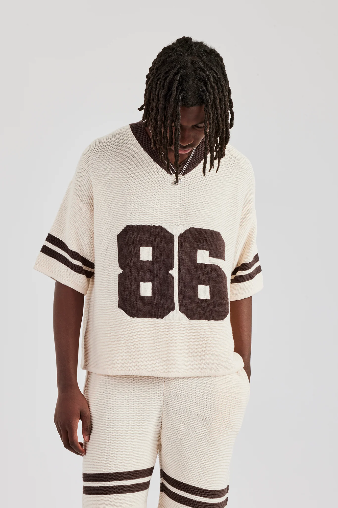 Oversized Boxy Knitted Jersey & Short - Off White - Image 4