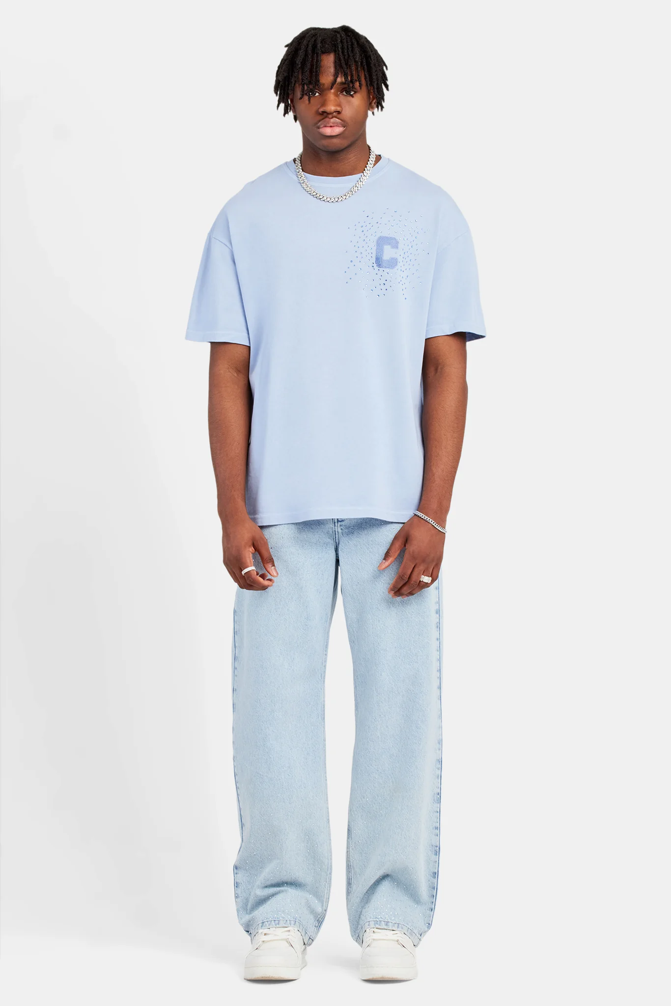 Oversized C Rhinestone T-Shirt - WASHED LILAC - Image 2