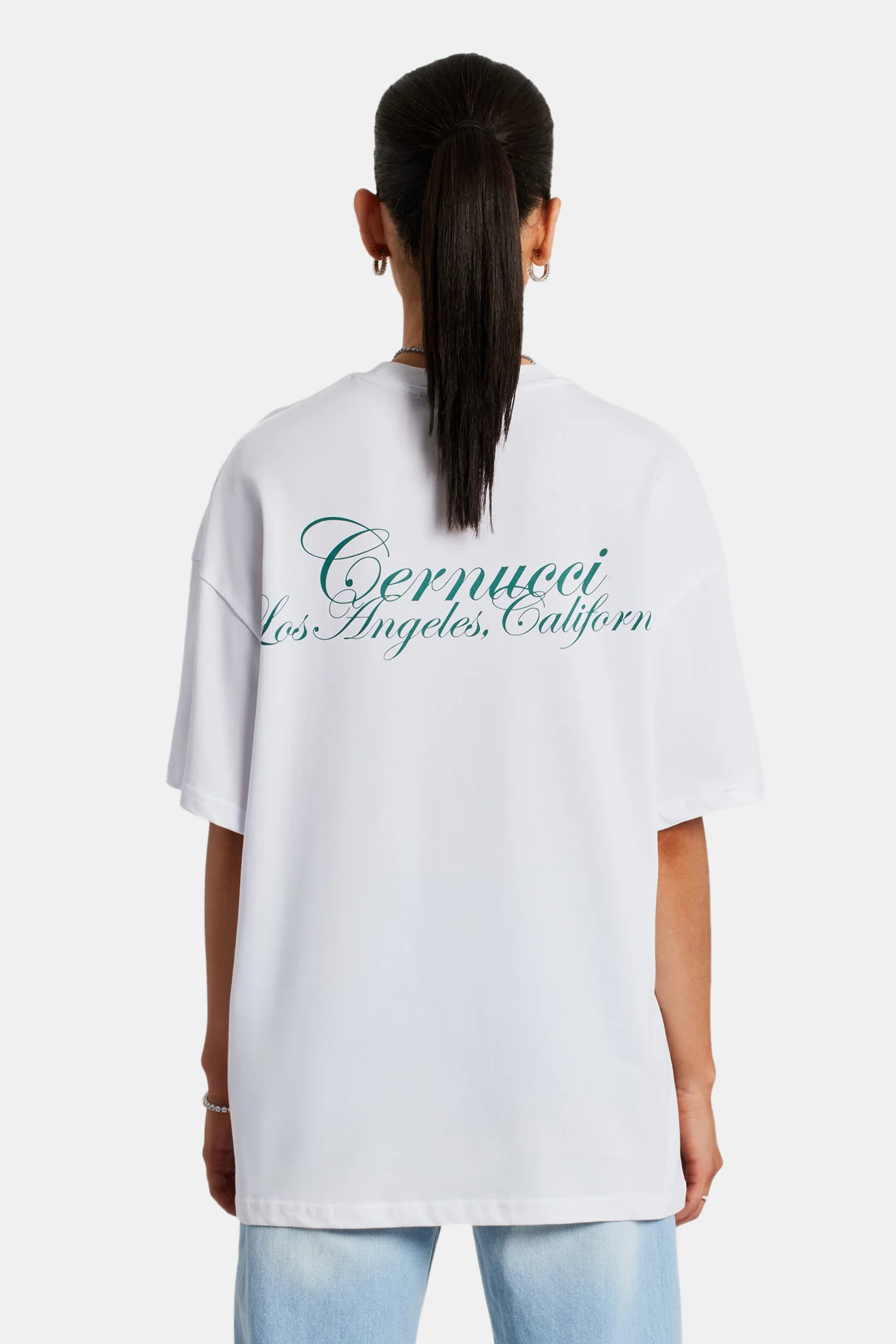 Oversized California Text Print T-Shirt - White