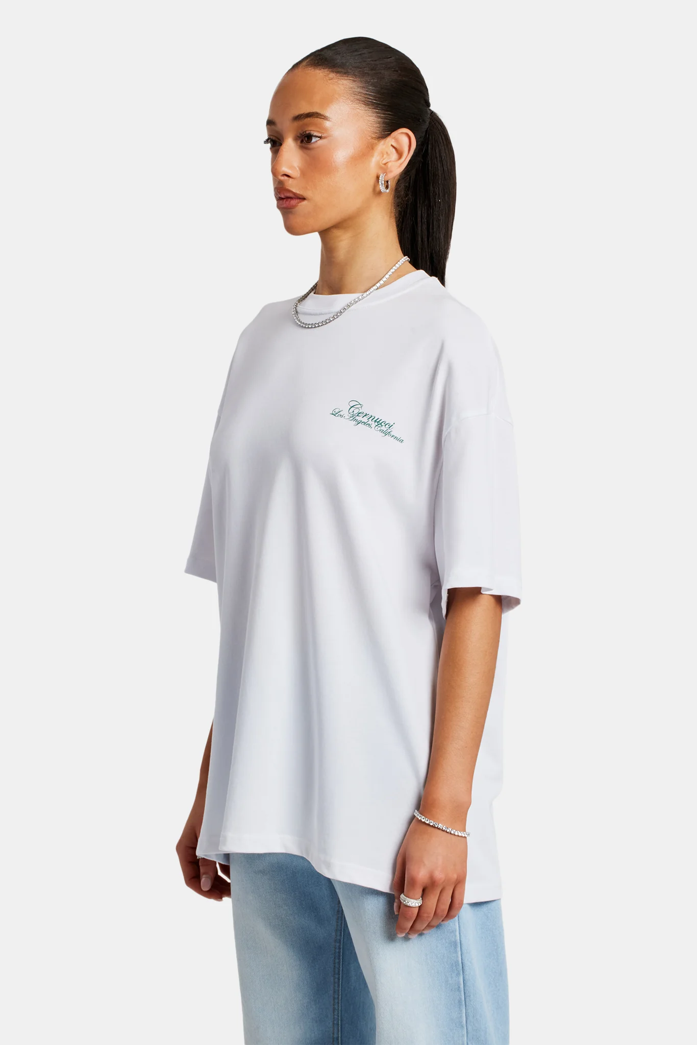 Oversized California Text Print T-Shirt - White - Image 3