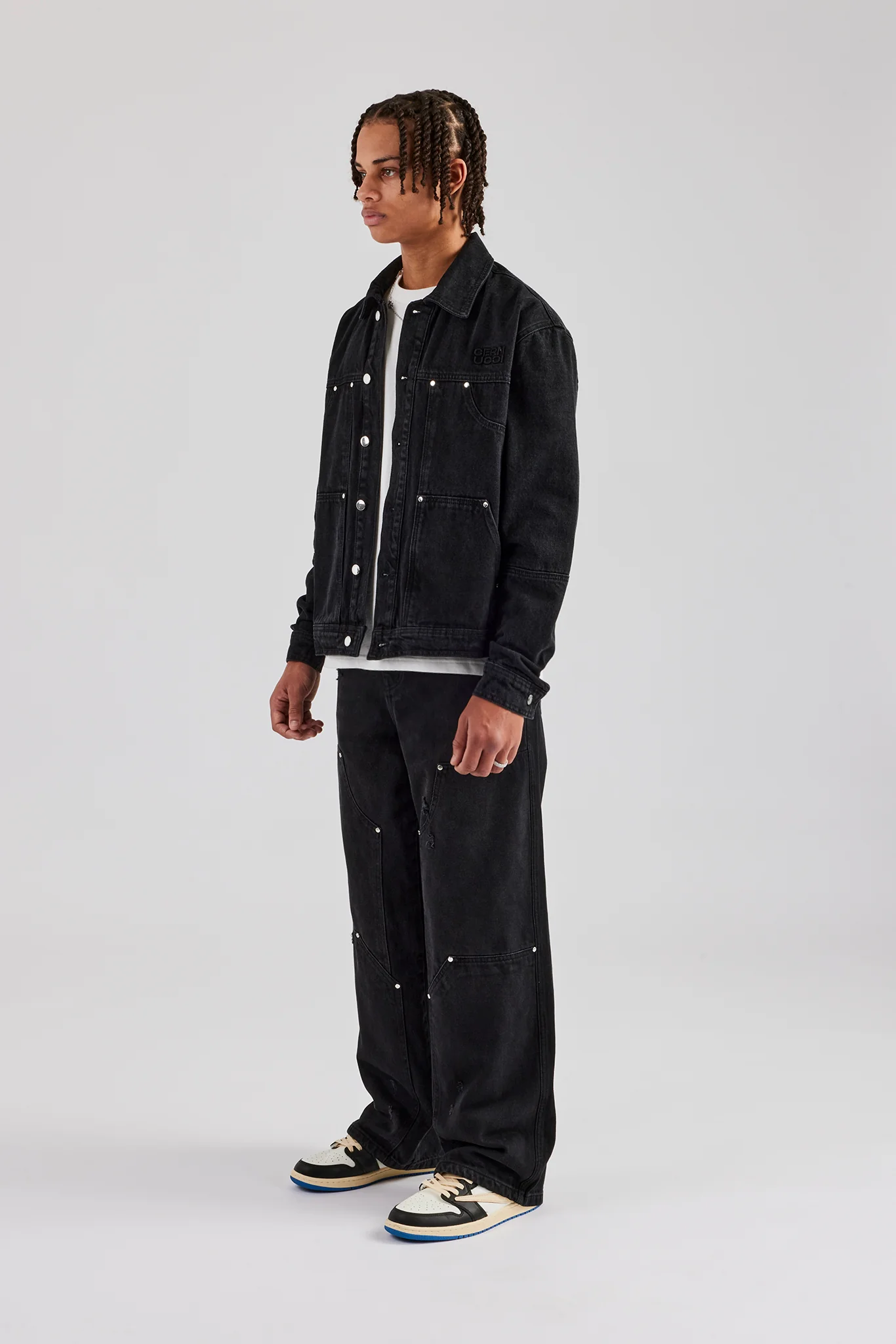 Oversized Carpenter Denim Jacket & Baggy Jean - Washed Black - Image 5