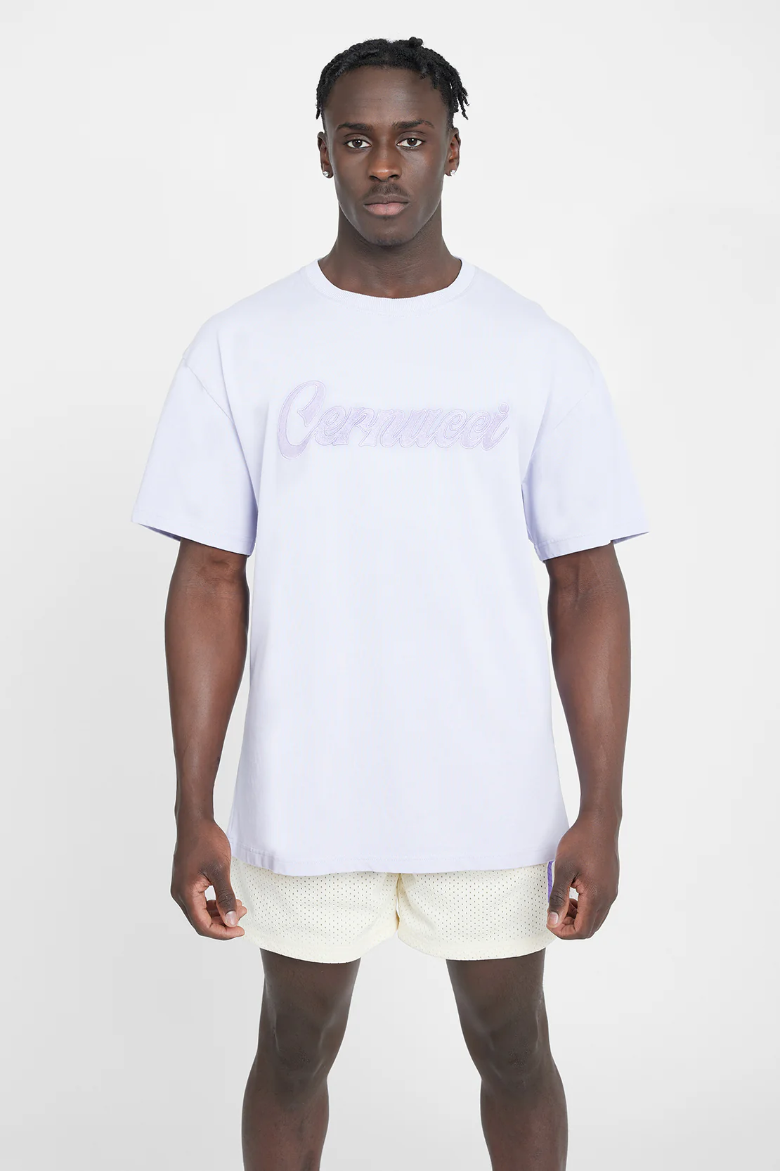 Oversized Cernucci Classic Embroidered T-Shirt - Lilac