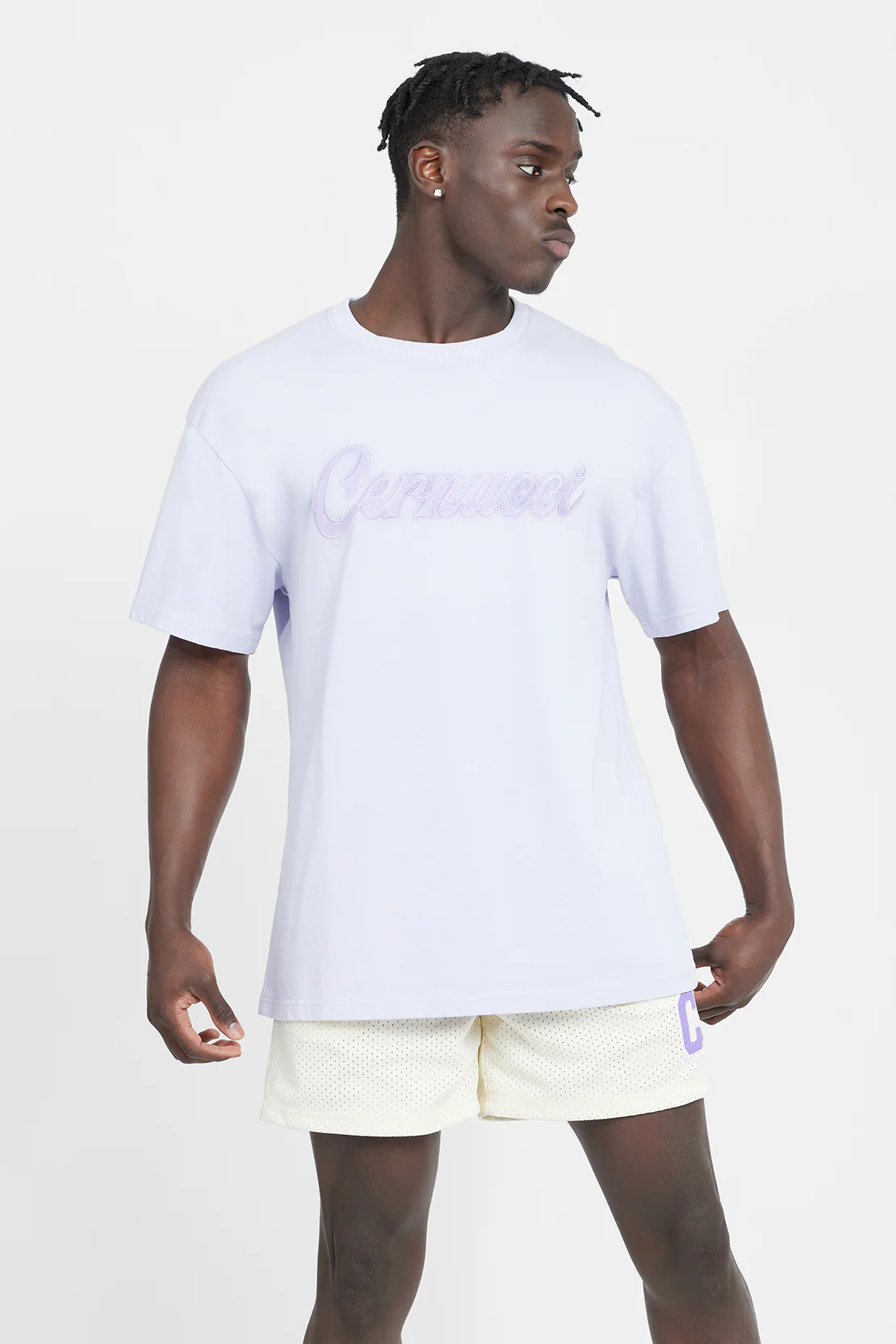 Oversized Cernucci Classic Embroidered T-Shirt - Lilac - Image 3