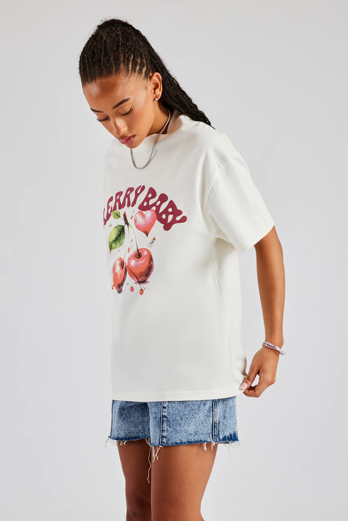 Oversized Cherry Graphic T-Shirt - Off White - Image 3