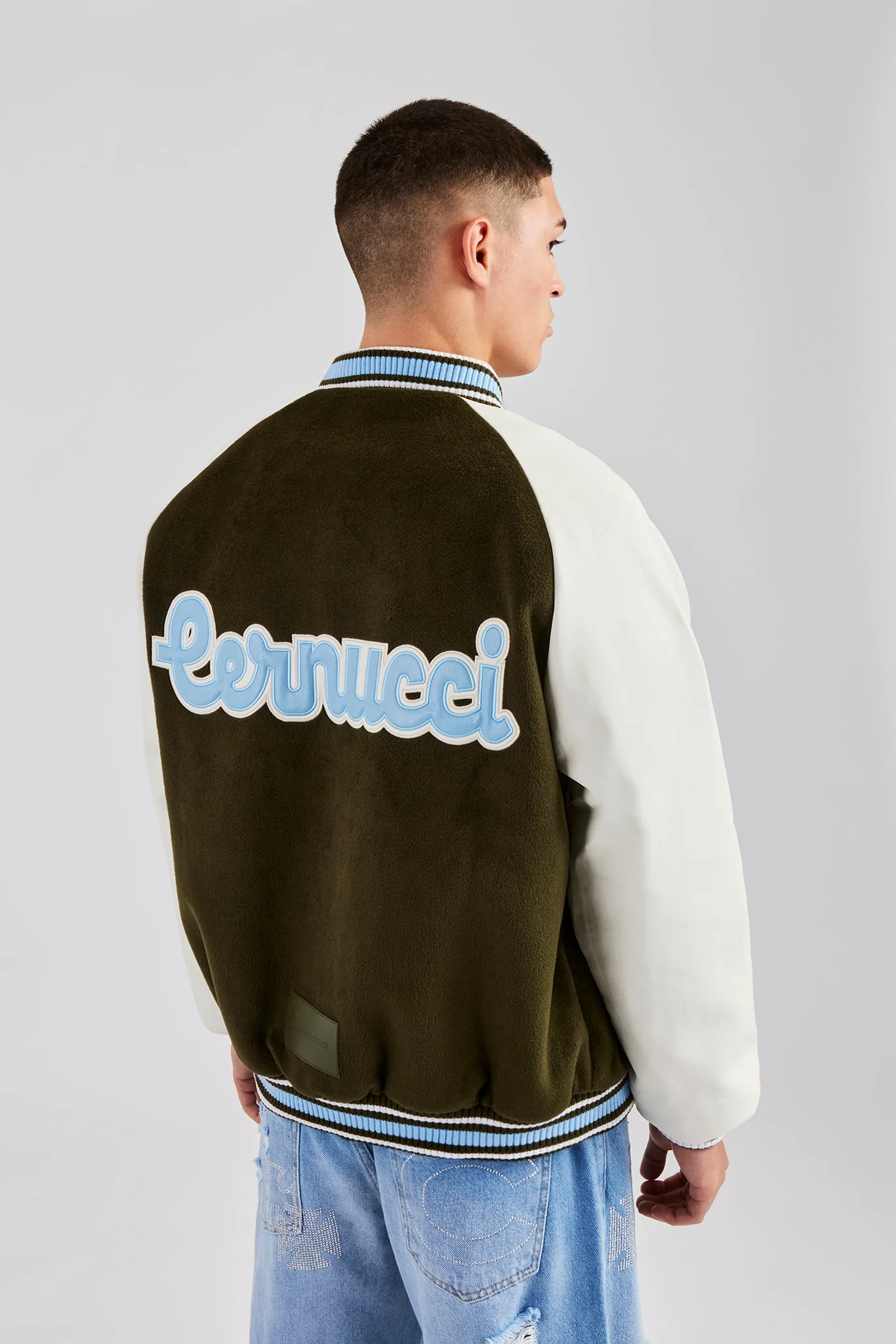 Oversized CN Applique Bomber Jacket - Green - Image 2