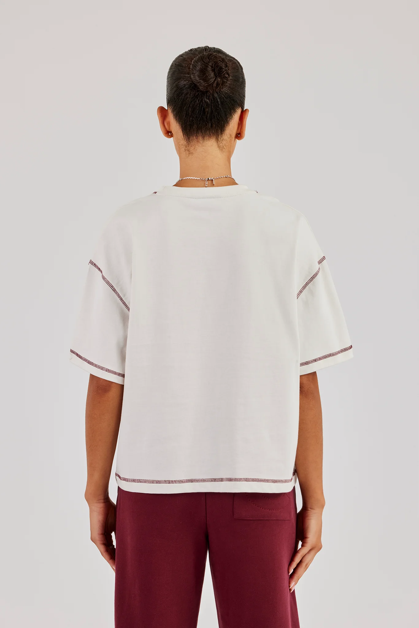 Oversized Contrast Stitch T-Shirt - Off White - Image 3