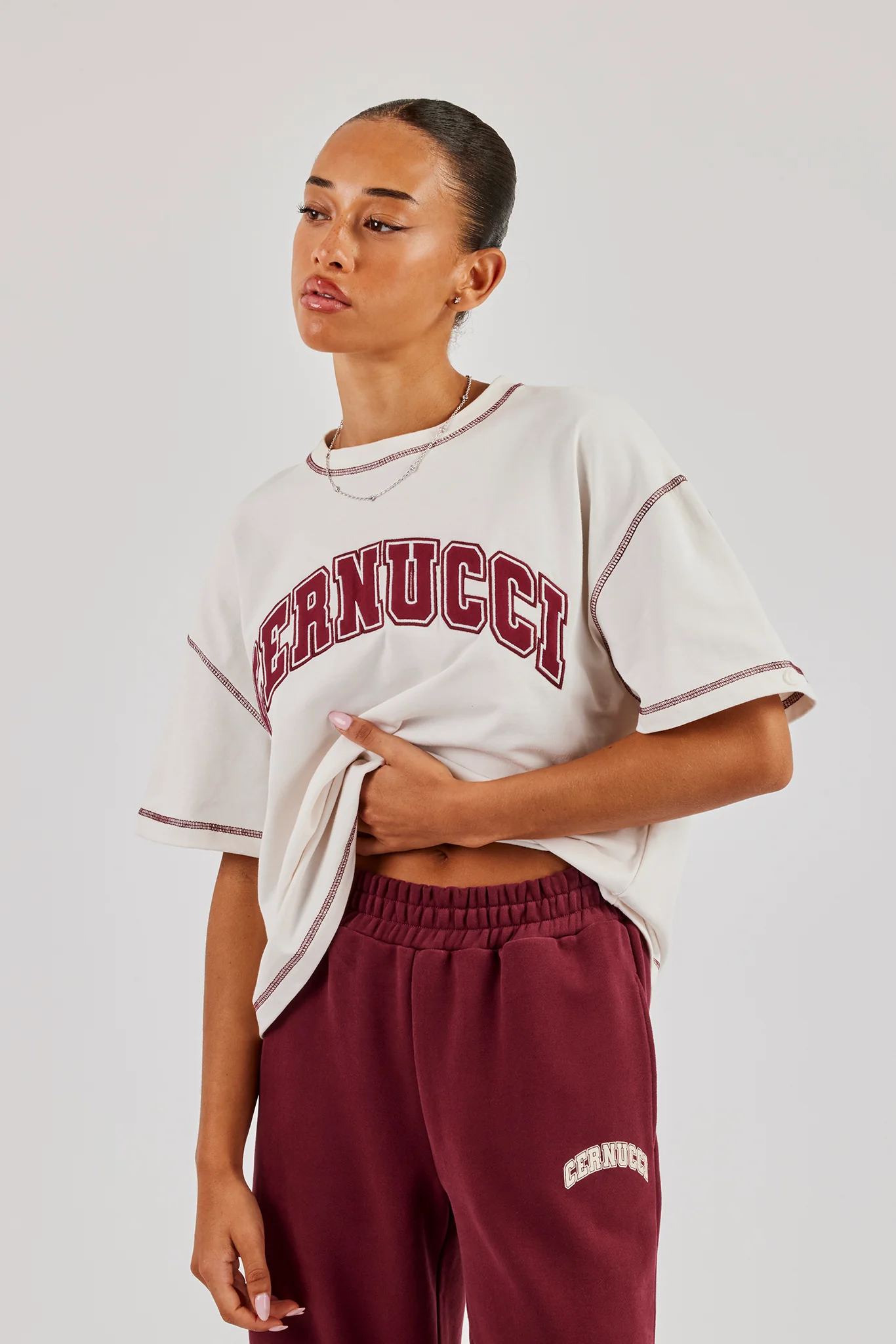 Oversized Contrast Stitch T-Shirt - Off White - Image 4